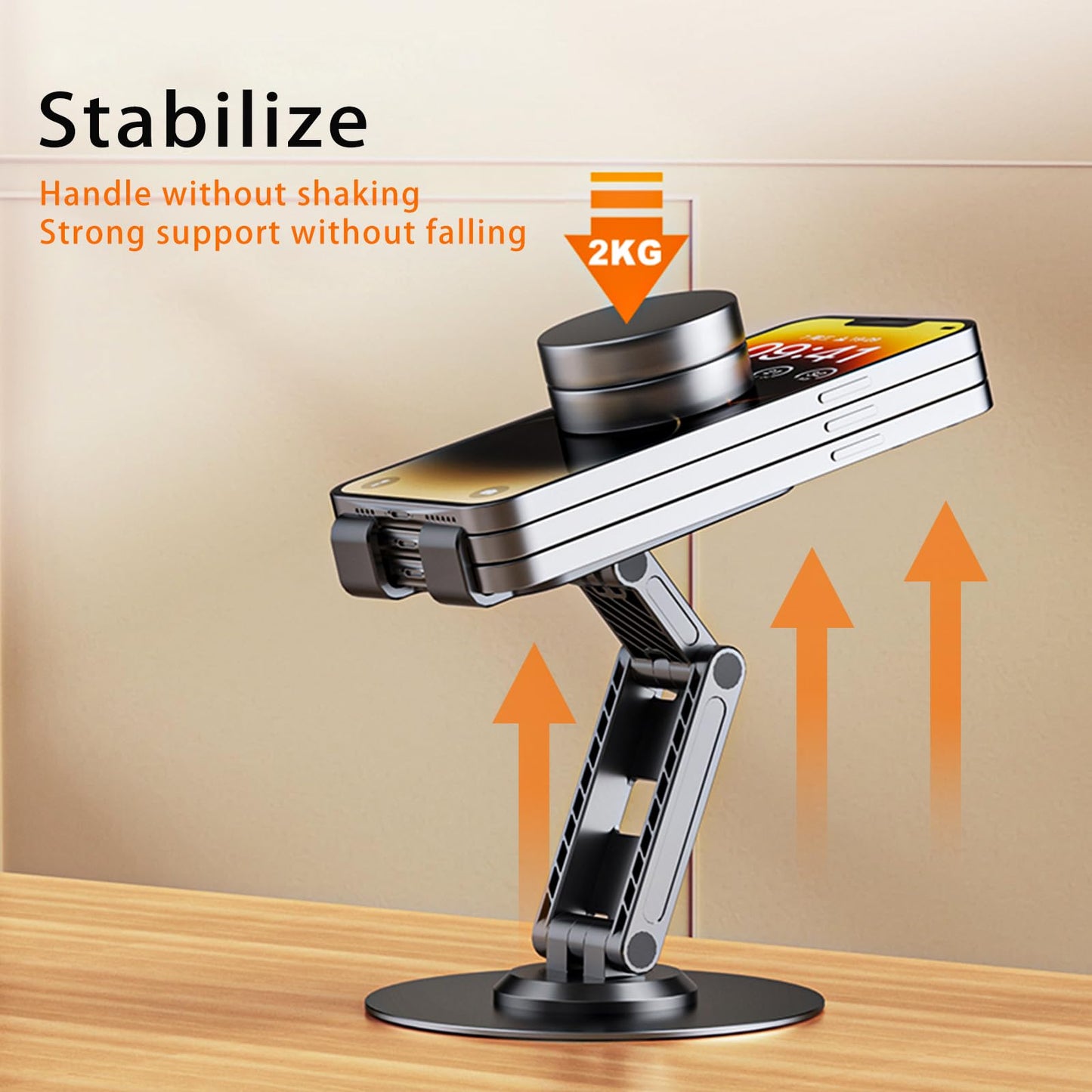 ONCHEER 360°Rotating Phone Holder for Desk, Portable & Foldable Cell Phone Stand for Office & Home, Angle & Height Adjustable Tablet Stand for All Smartphones, iPhone, iPad, Switch, Tablet - Black
