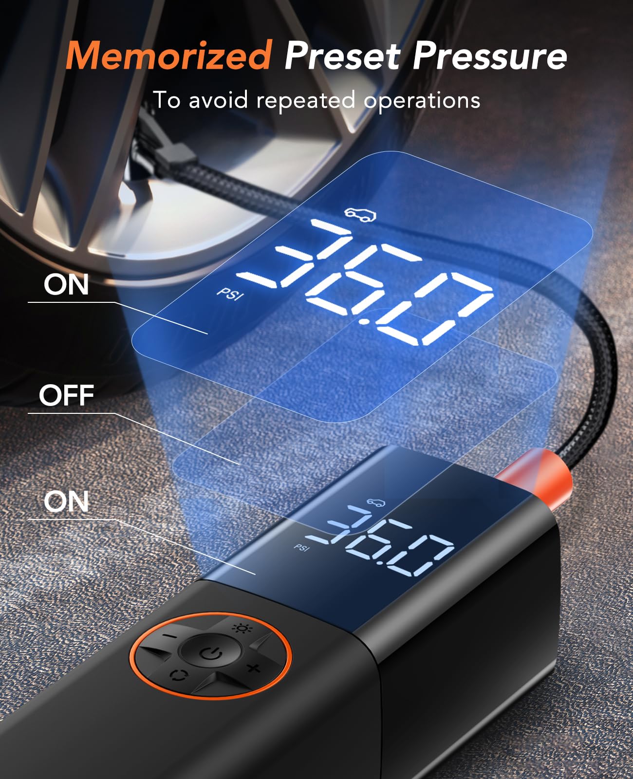 ZGZUXO Tire Inflator Portable Air Compressor, DC 12V Small Air Pump for Car Tires, 150PSI Electric Tire Pump, Auto Portable Tire Inflator for Car with Digital Pressure Gauge, LED Light