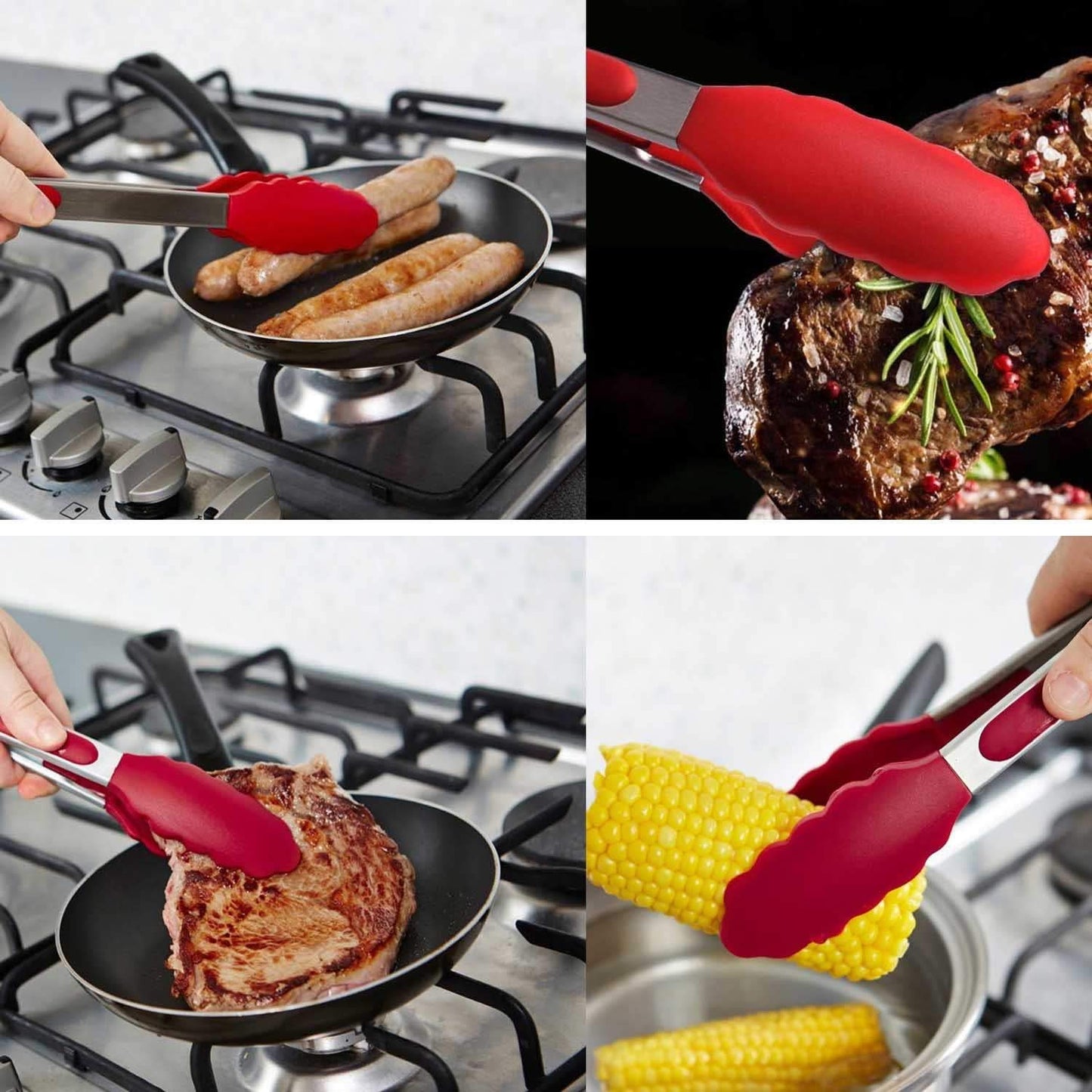 Mekbok Kitchen Tongs with Silicone Tips and Stands, Cooking Tongs, Bbq Grill Tongs, Set of 3
