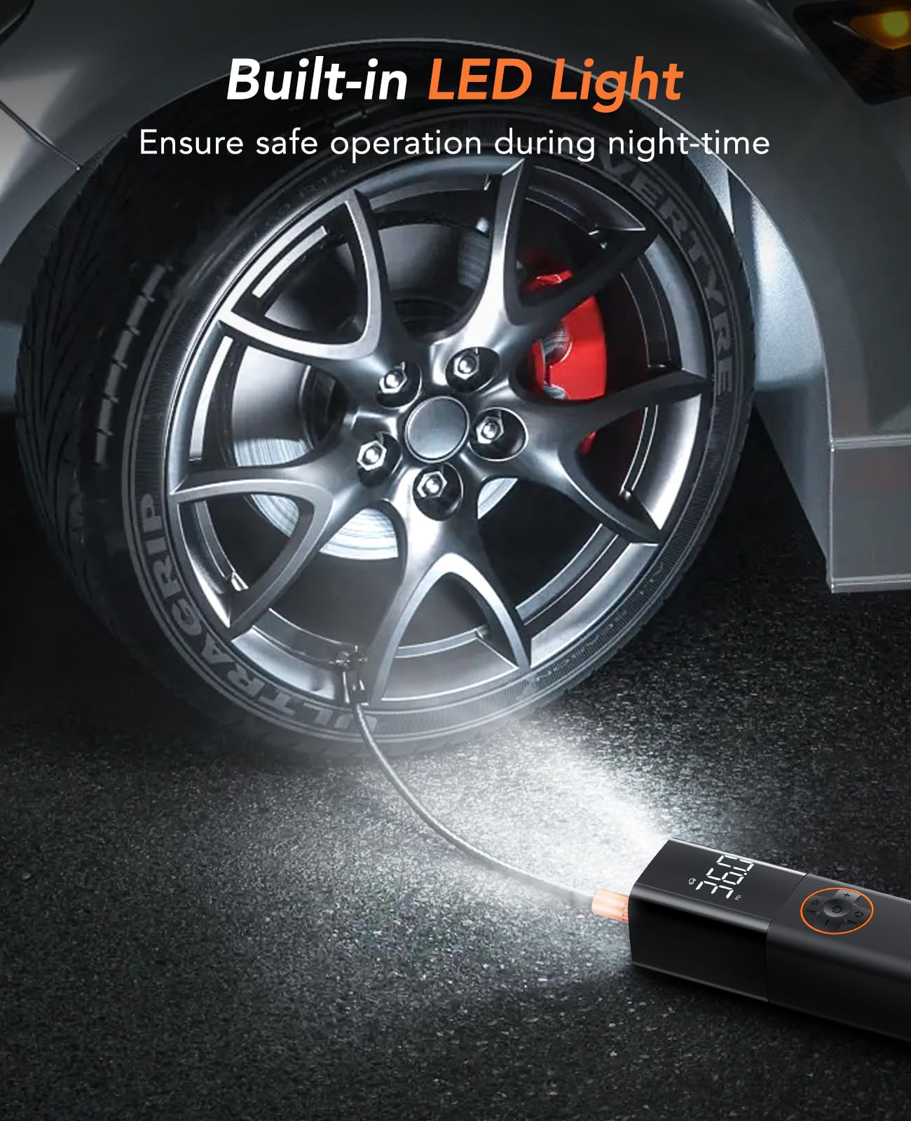 ZGZUXO Tire Inflator Portable Air Compressor, DC 12V Small Air Pump for Car Tires, 150PSI Electric Tire Pump, Auto Portable Tire Inflator for Car with Digital Pressure Gauge, LED Light
