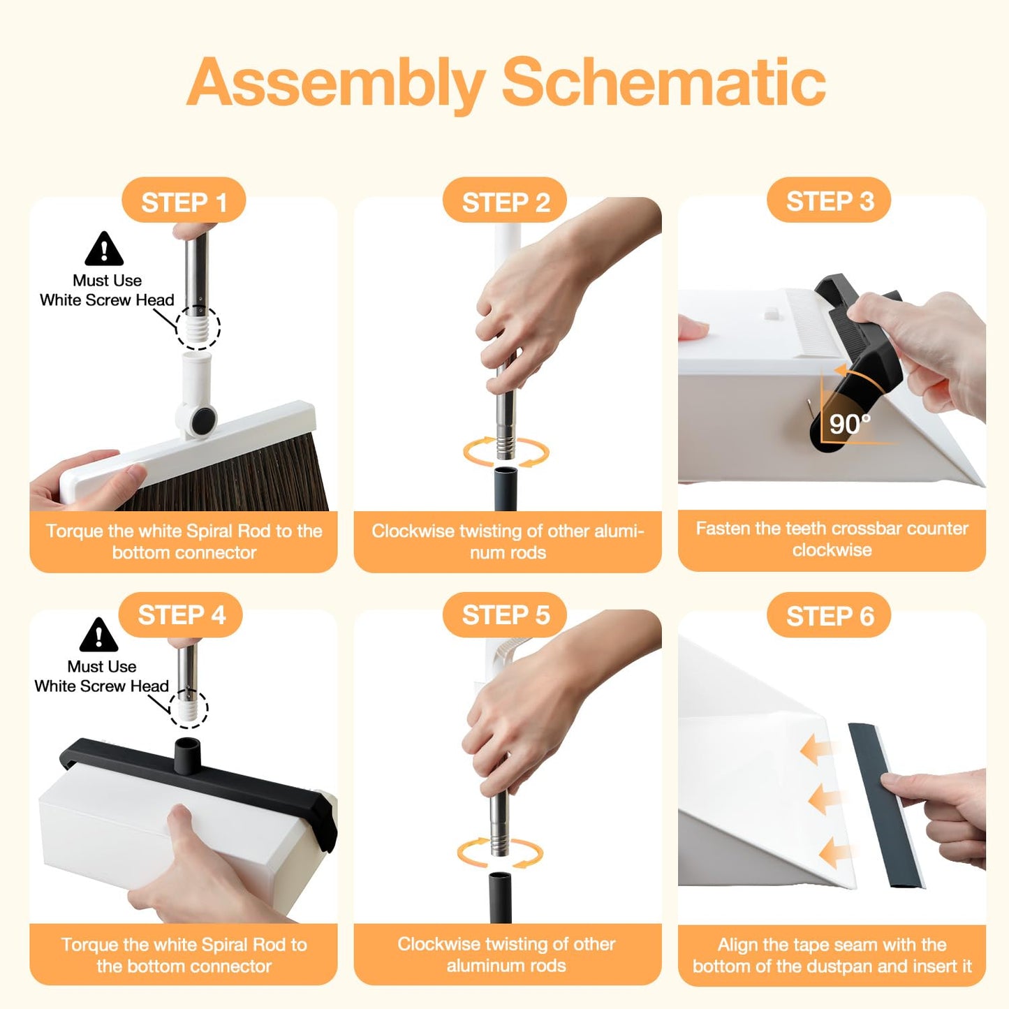 Broom with Dustpan Combo Set,UOEOS One-Sweep Clean,Pet Hair Removal Broom with Self-Cleaning Double-Layer Teeth,High Density Broom and Windproof Dustpan for Indoor&Outdoor,Standing Broom Holder Set