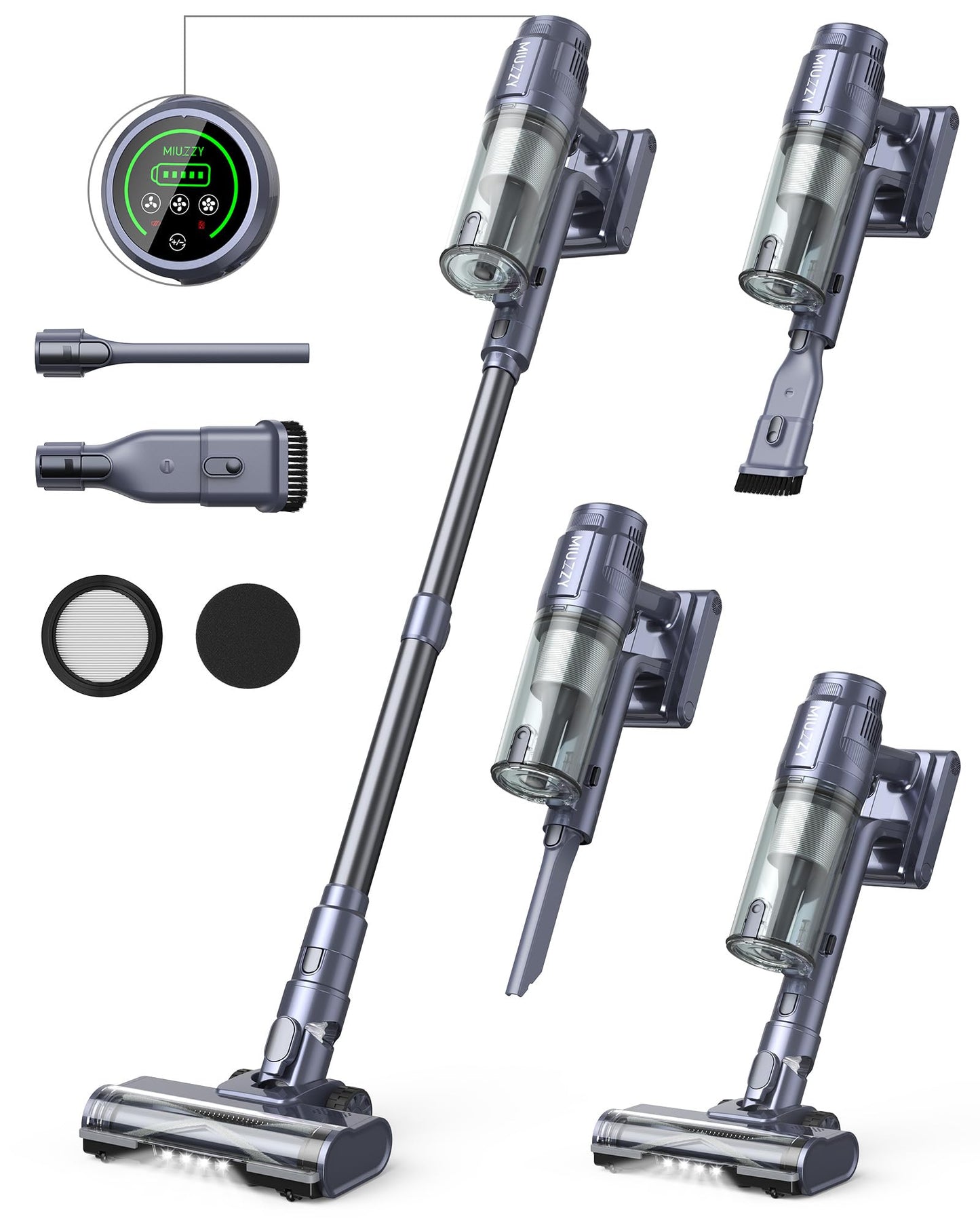 MIUZZY Cordless Stick Vacuum Cleaner with Brushless Motor,50 Mins Runtime