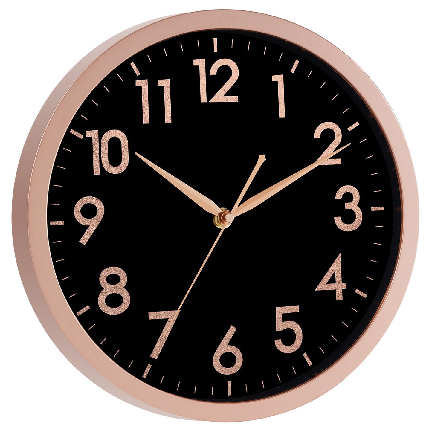 AKCISOT 14 Inch Wall Clock, Modern Large Wall Clocks Battery Operated, Analog Silent Non Ticking Clock Decorate for Living Room, Office, Bedroom, Bathroom, Kitchen(Rose Gold Black)