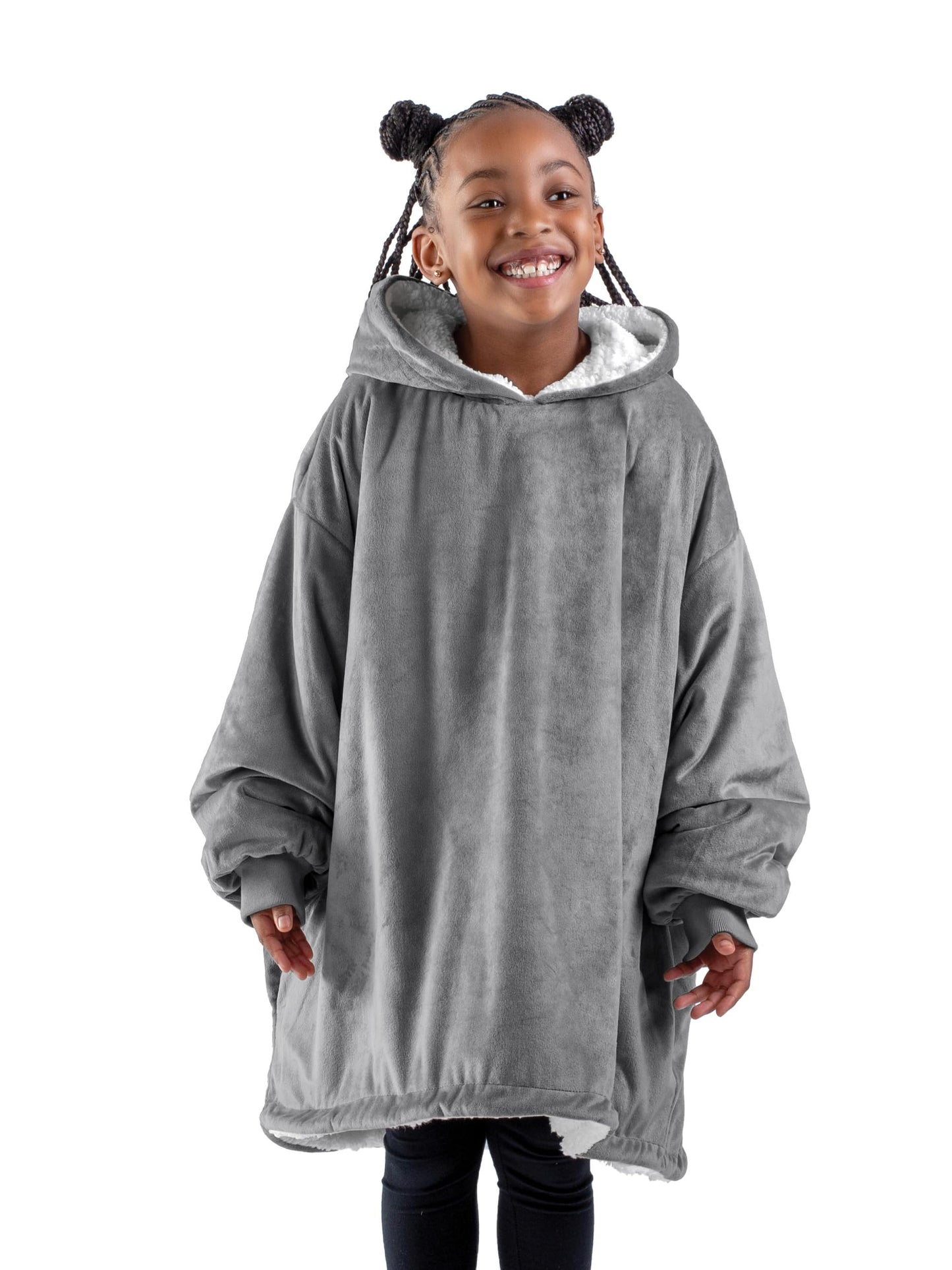 Bare Home Sherpa Fleece Oversized Wearable Blanket Hoodie - Kids Size