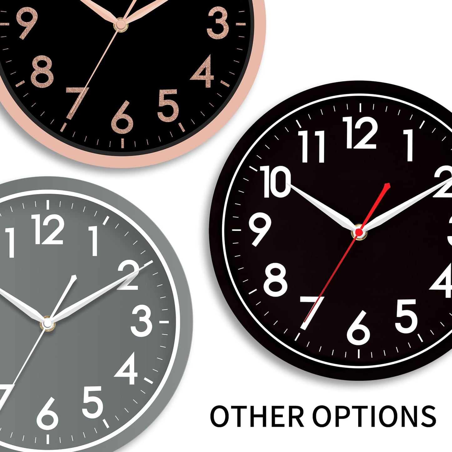 AKCISOT 14 Inch Wall Clock, Modern Large Wall Clocks Battery Operated, Analog Silent Non Ticking Clock Decorate for Living Room, Office, Bedroom, Bathroom, Kitchen(Rose Gold Black)