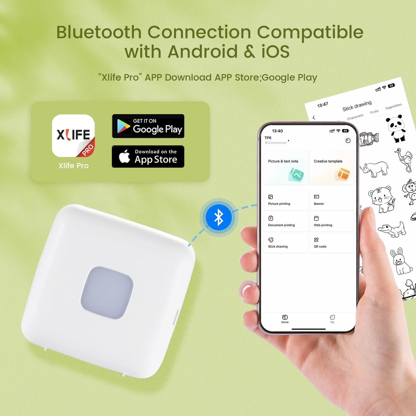 LFPERT Portable Thermal Printer TP6 - Mini Bluetooth Sticker Printer for iPhone & Android, Wireless Pocket Picture Printer for School Notes, Journal, DIY, Kids Gifts