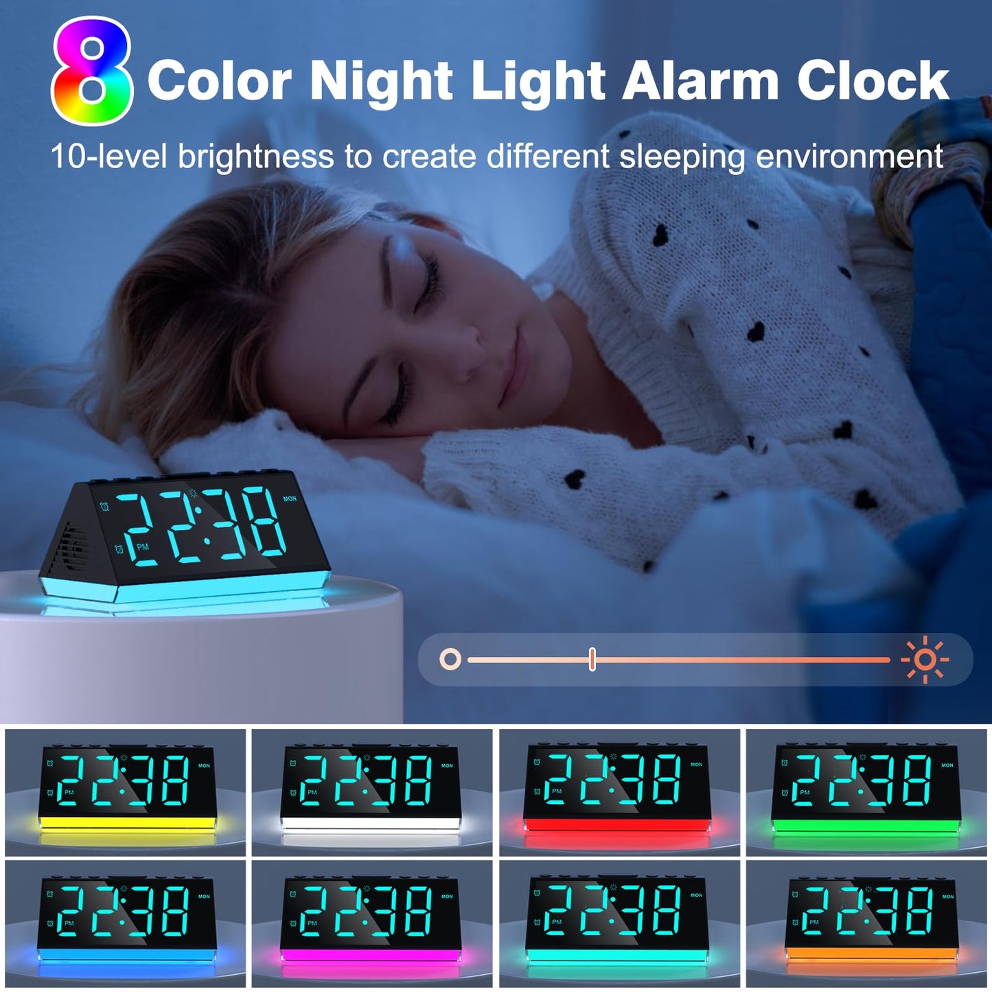 Alarm Clocks for Bedrooms, Digital Kids Alarm Clock Night Light with USB Chargers, Large Number, Dimmer, Dual Alarm, Loud Bedside Clock for Heavy Sleepers Teens Living Room Desk Nightstand, Plug-in