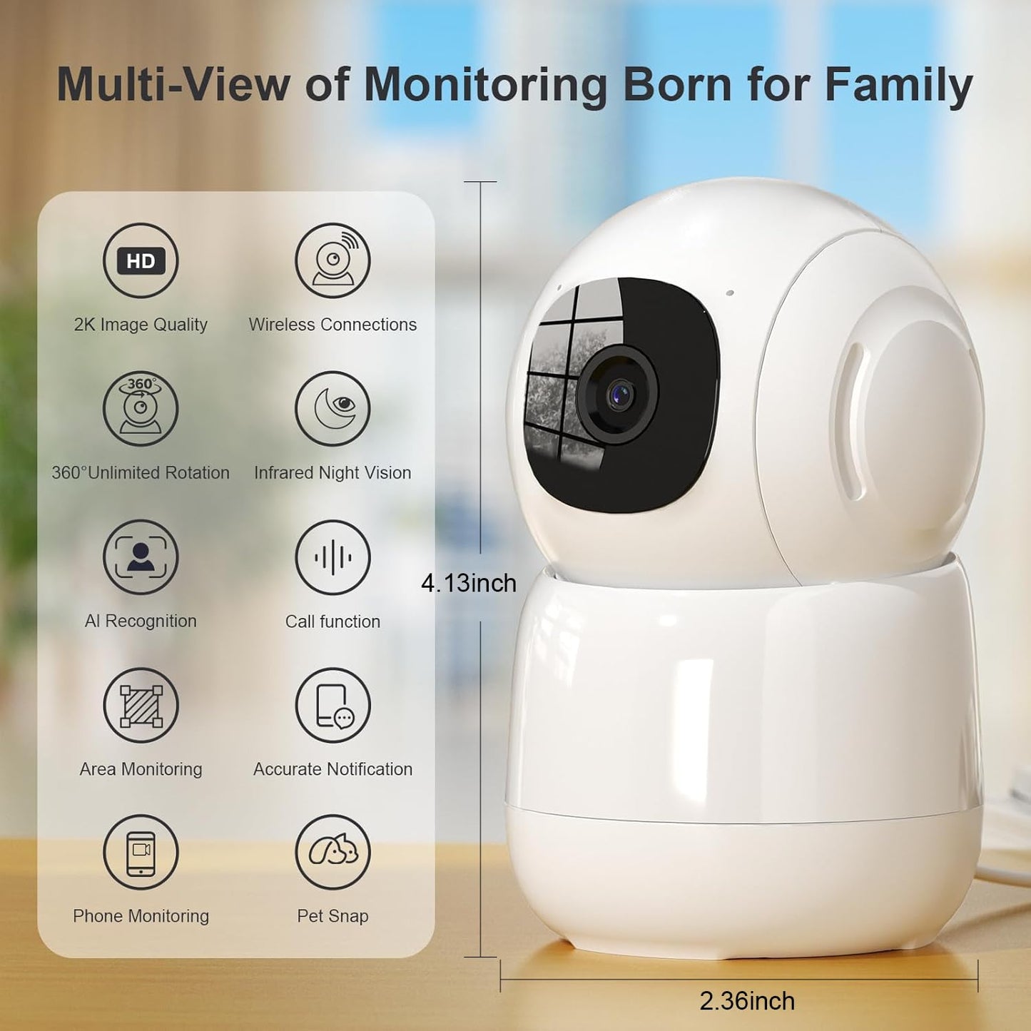 Linkthai Indoor Security Camera, 2K Pet Dog Camera with Phone App,Baby Monitor Camera with Auto Tacking Motion Detection, Cloud & SD Card Storage3 with Night Vision(2.4GHz ONLY) (White)