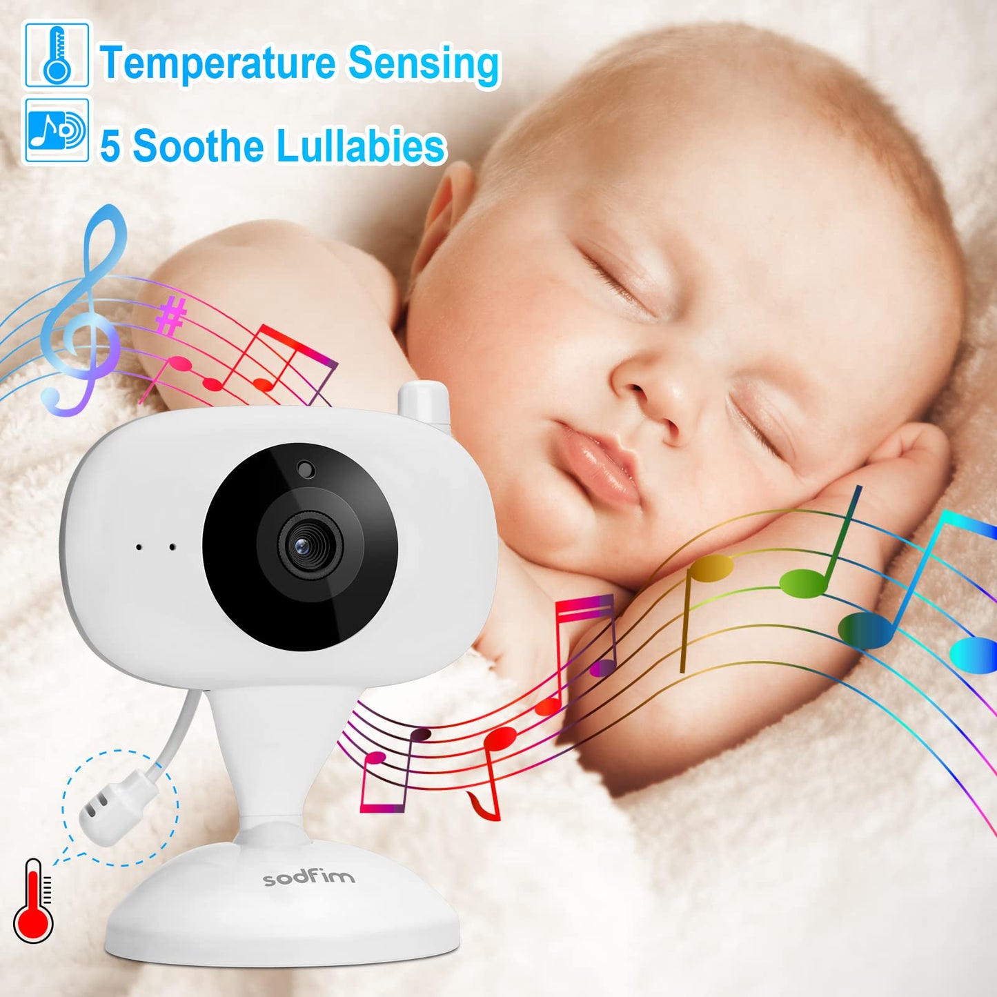 sodfim Baby Monitor with Camera and Audio 2 PCS, 4.3" Baby Camera Monitor No WiFi, 4X Zoom, 1000FT Long Range, Night Vision 360° Rotation Wireless Video Baby Monitor