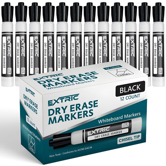 EXTRIC Black Dry Erase Markers, 12 Count