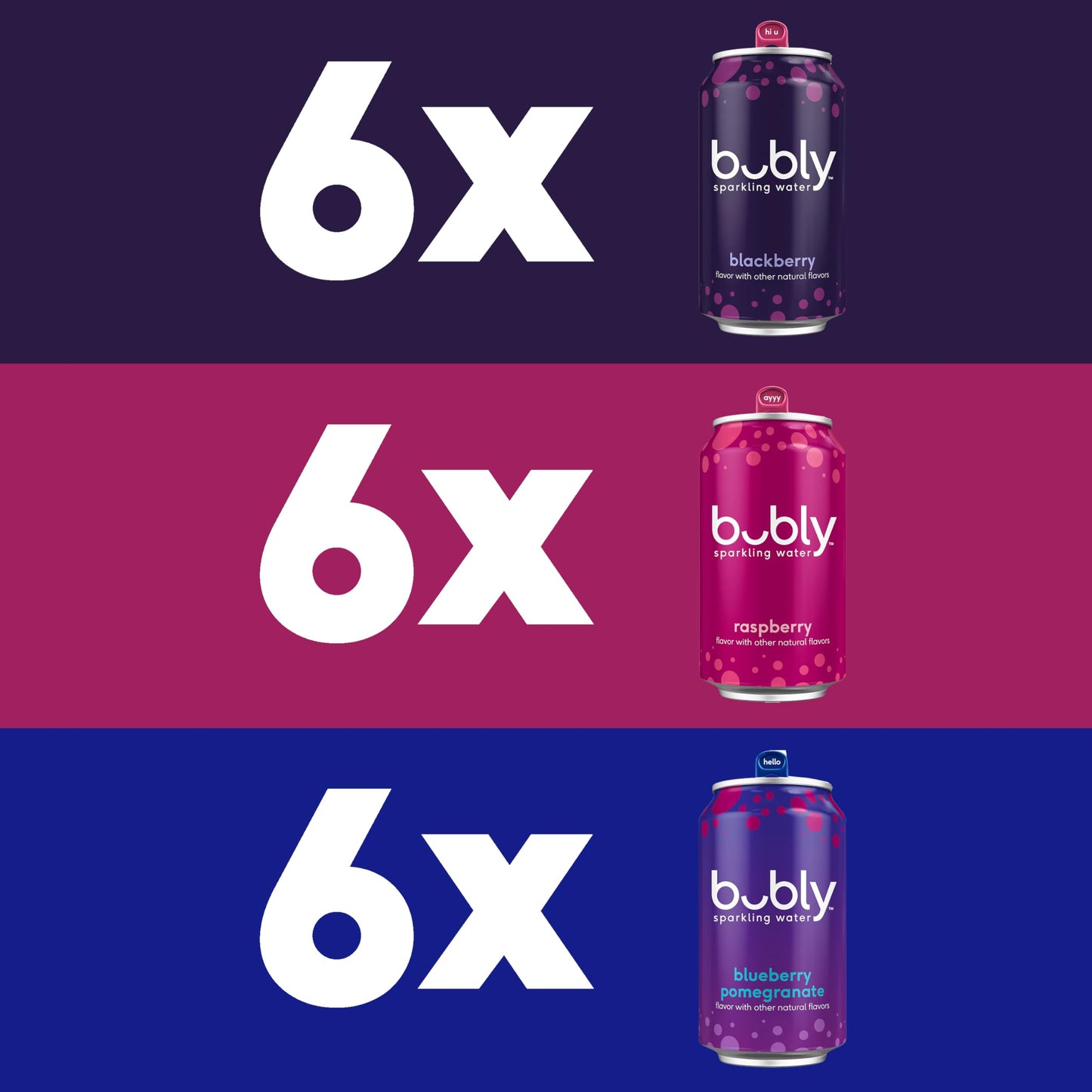Bubly Sparkling Water, Triple Berry Variety, Pack of 18