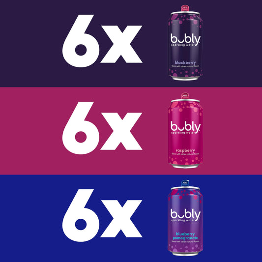 Bubly Sparkling Water, Triple Berry Variety, Pack of 18
