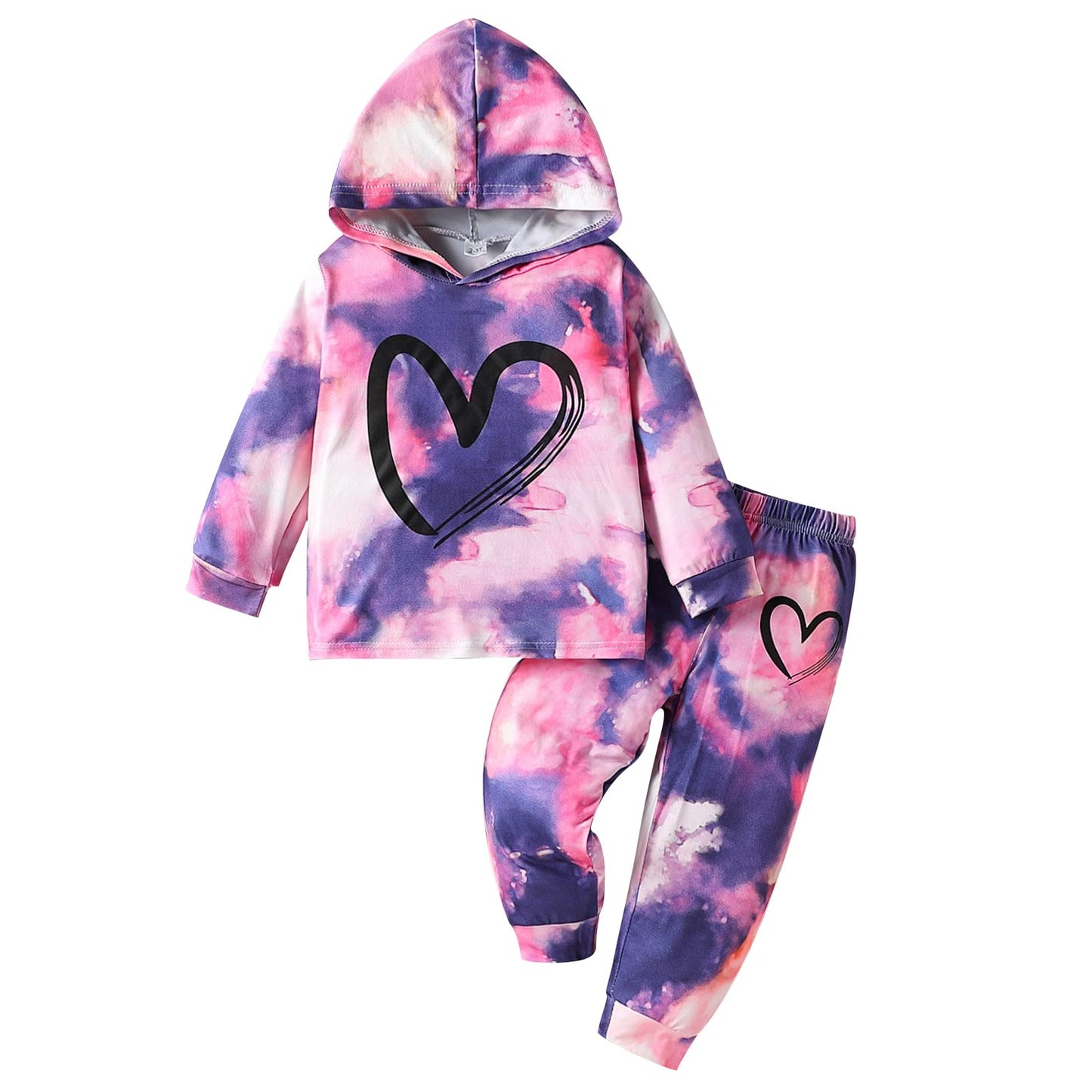 Toddler Baby Girls Long-sleeve Tie Dye Hoodie Sweatshirt and Joggers Pants