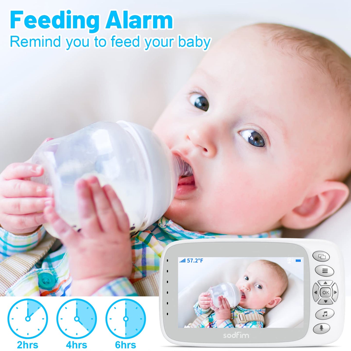 sodfim Baby Monitor with Camera and Audio 2 PCS, 4.3" Baby Camera Monitor No WiFi, 4X Zoom, 1000FT Long Range, Night Vision 360° Rotation Wireless Video Baby Monitor