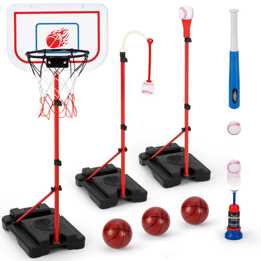 5 in 1 Kids Basketball Hoop and T Ball Set