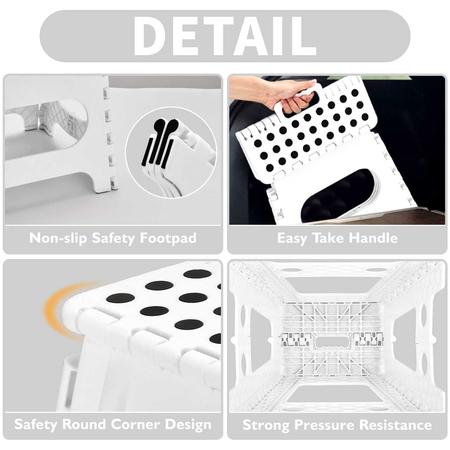 SUGARLEE Folding Step Stool, 11" Anti-Skid Step Stool with Handle,Sturdy Enough to Hold 300 Lb Plastic Foldable Step Stool for Kids-Lightweight Foot Stool for Kitchen, Bathroom, Bedroom (White)