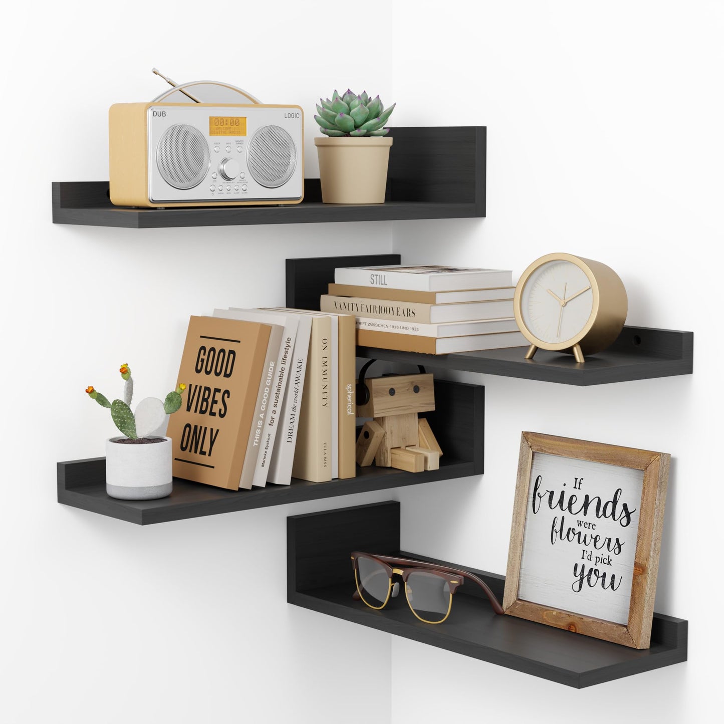 Corner Floating Wall Shelves – Set of 4