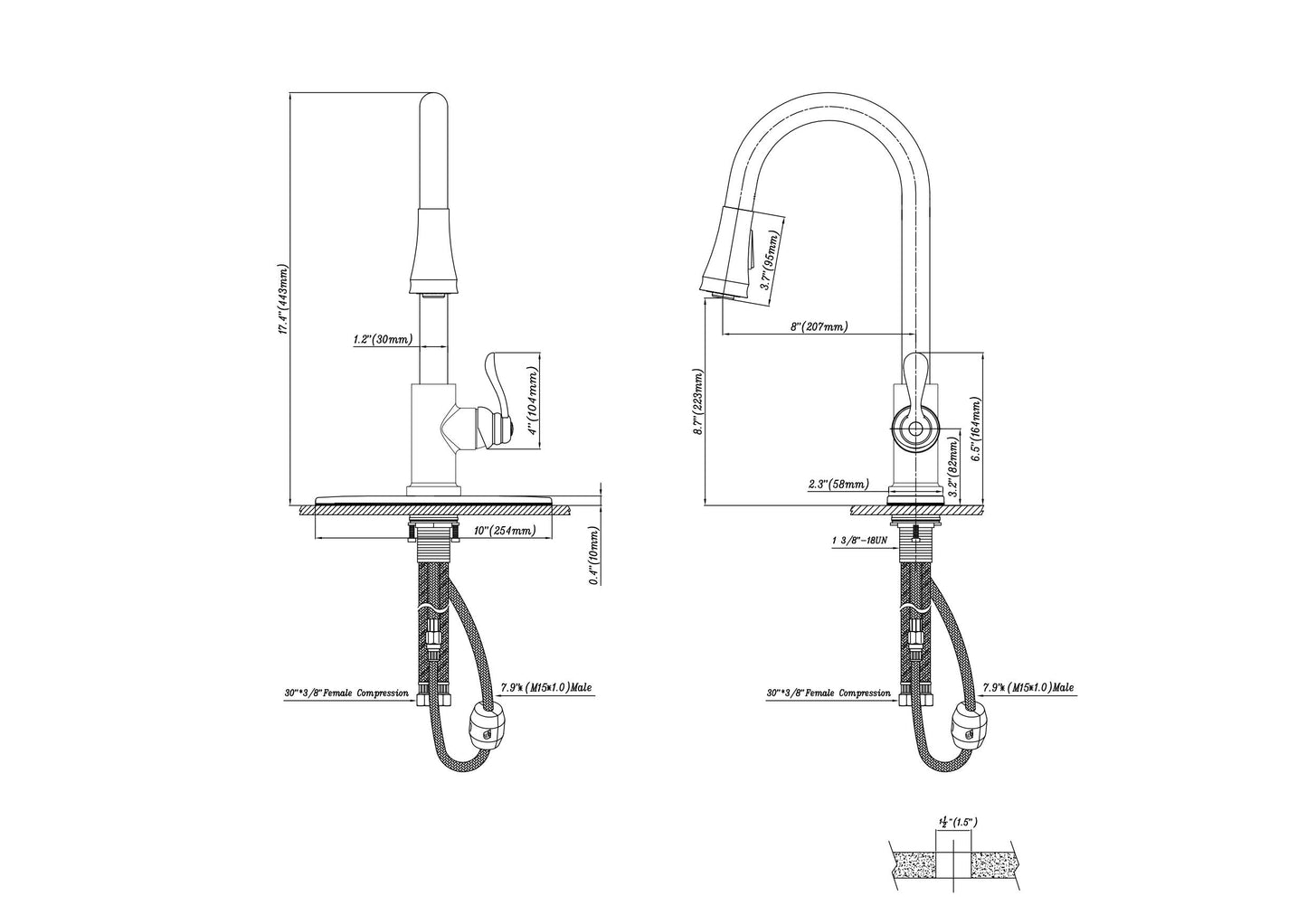 Pacific Bay Vicenza Single-Handle Pull-Down Sprayer Kitchen Sink Faucet - Spot-Resistant - Optional Deck Plate Included (Chrome Plated) - Latest Model
