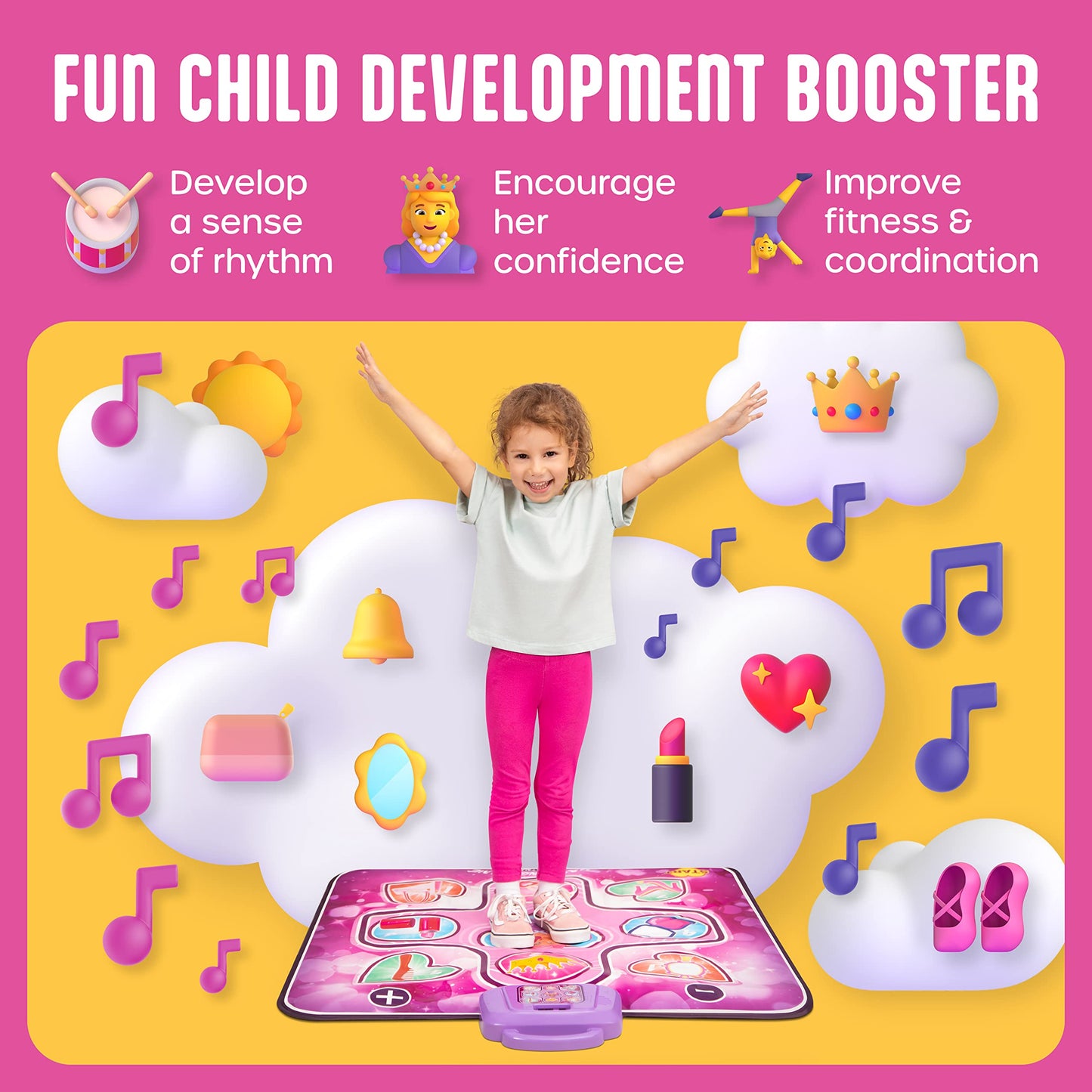 Dance Mat For Kids Ages 4-8 Year Old, Dance Pad For Girls, Toddlers, Music Mat, Dancing Mat with LED Lights, Adjustable Volume, Built-in Music, Dance Gifts For Girls, Dance Mat For Toddlers 3-5, 8-12