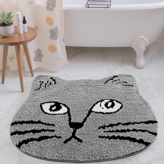LUMI Grey Cat Bath Mat – Plush, Non-Slip, Washable
