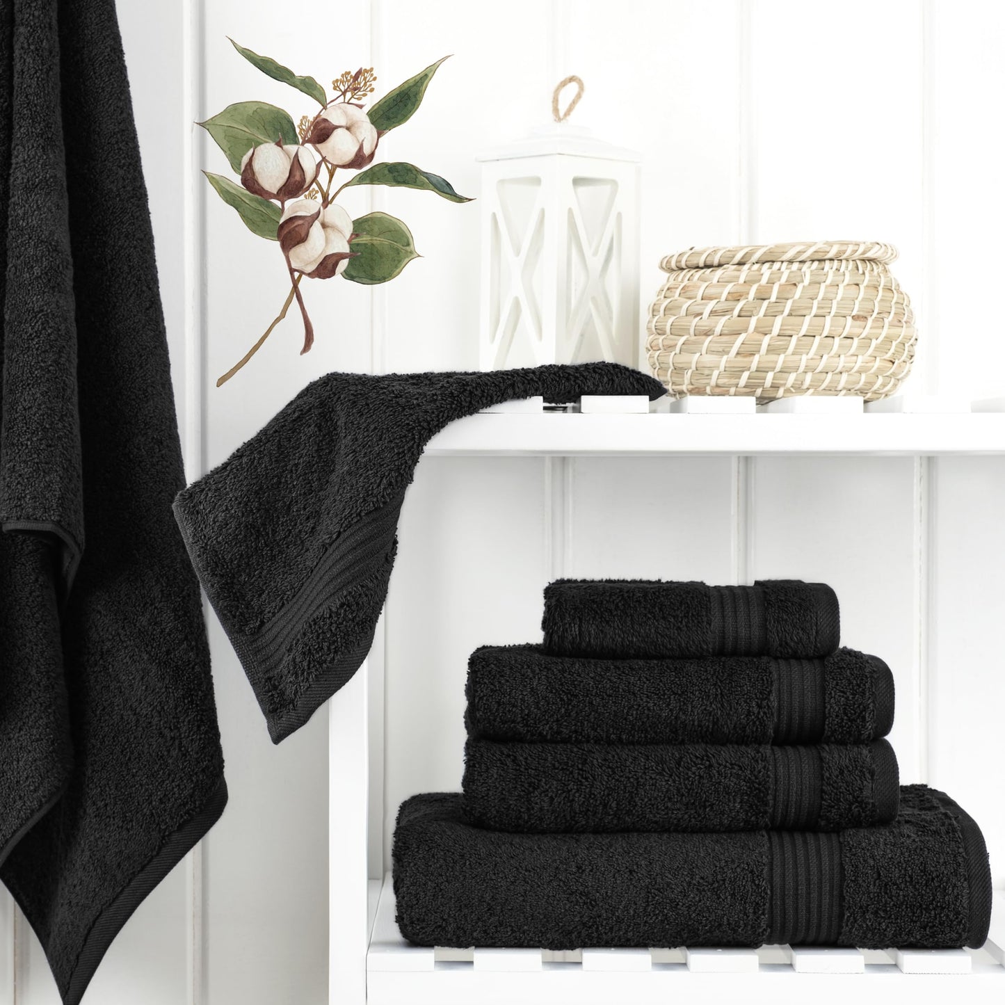 Cotton Paradise Black 6 Piece Towel Set, 100% Cotton Turkish Towels for Bathroom, 2 Bath Towels 2 Hand Towels 2 Washcloths Soft Fluffy Bathroom Towels