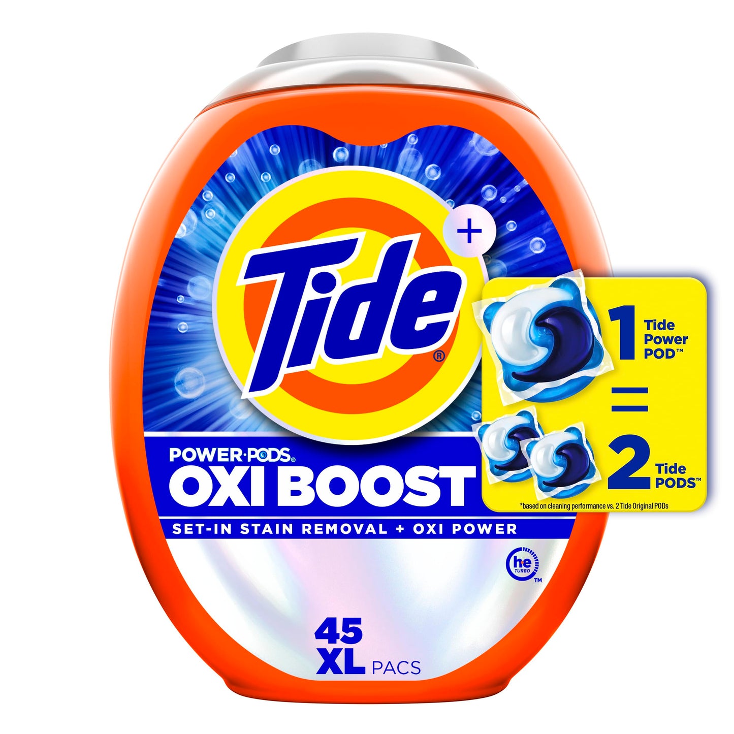 Tide Oxi Boost Power PODS Laundry Detergent Pods, 45 Count, Stain Remover Plus Oxi Power