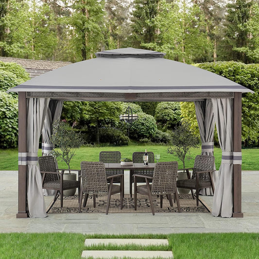 Sunjoy 11 x 13 ft. Gazebo with 2-Tier Gray Canopy Roof