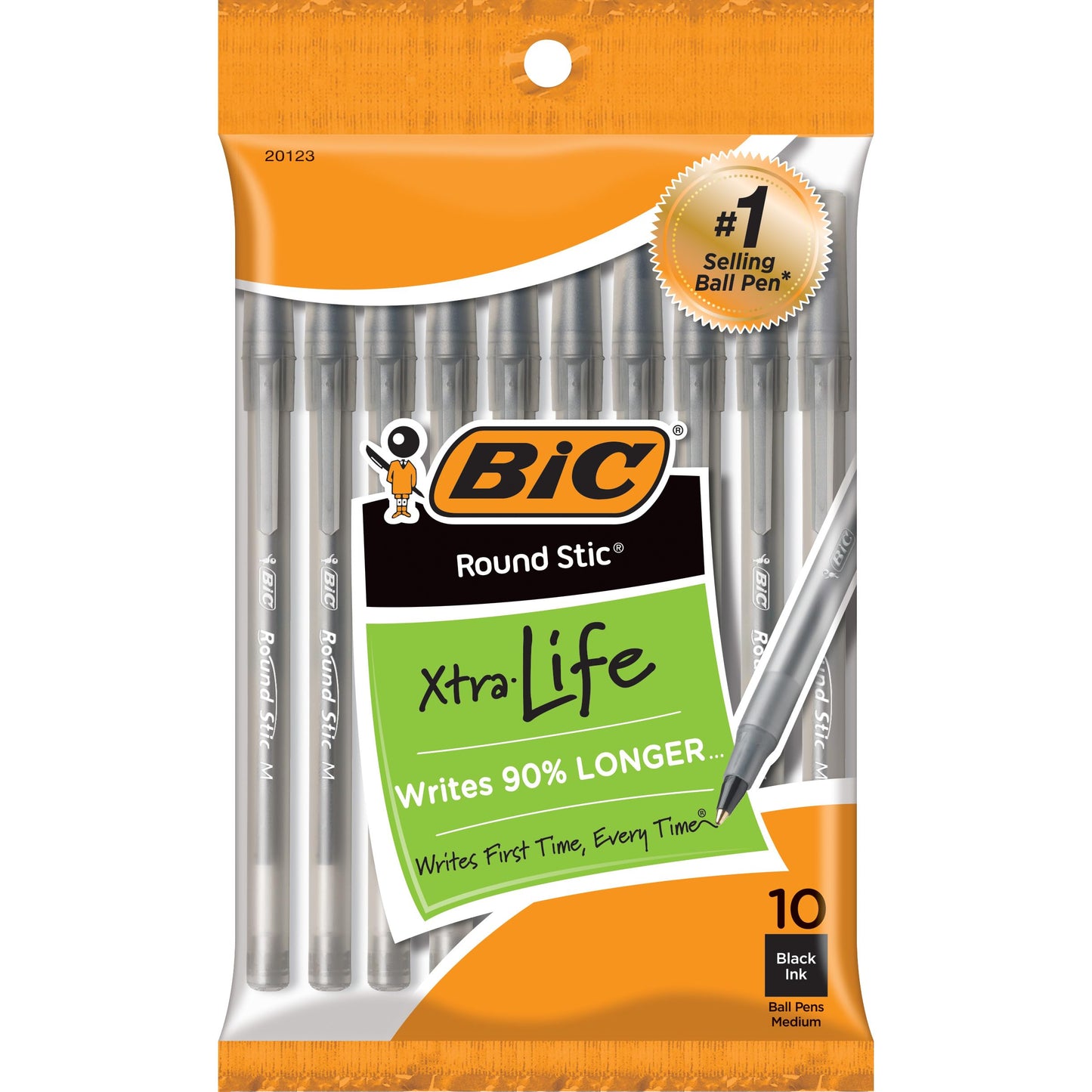 10-Count BIC Round Stic Xtra Life Black Ballpoint Pens