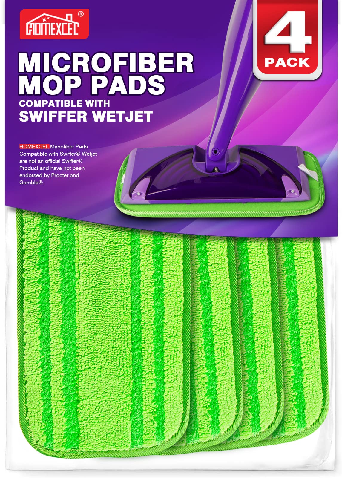 HOMEXCEL Microfiber Mop Pads, 4 Pack