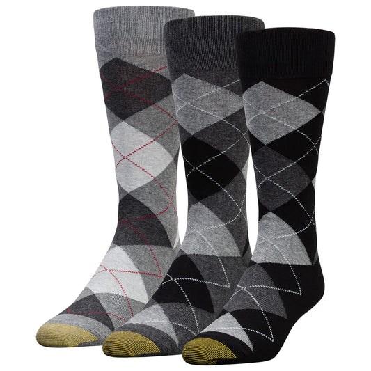 GOLDTOE Men's Carlyle Argyle Crew Dress Socks, 3-Pairs