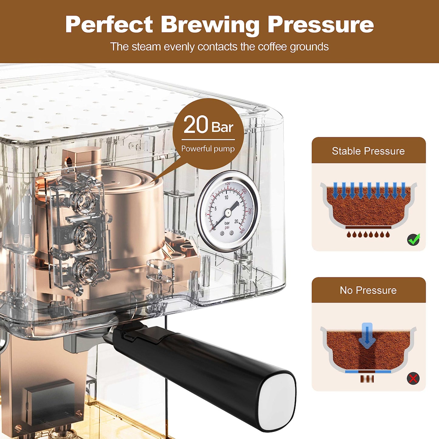 Geek Chef Espresso Machine 20 Bar, Cappuccino latte Maker Coffee Machine with ESE POD capsules filter&Milk Frother Steam Wand, 1.5L Water Tank, for Home Barista, Stainless steel 950W, Grey