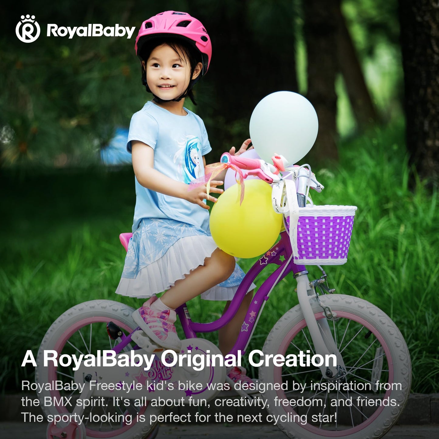 Royalbaby Stargirl Kids Bike 14 Inch Girls Bicycle for Children with Training Wheels & Basket, Purple