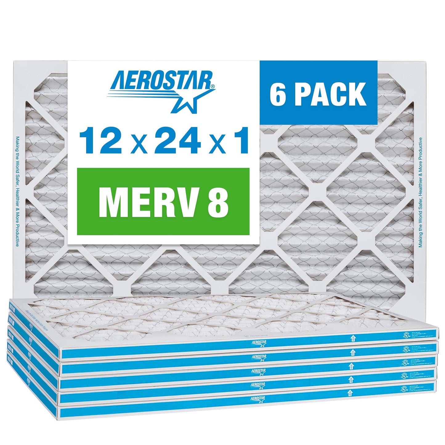 Aerostar 12x24x1, 8 Pleated AC Air Filter, 6 Pack