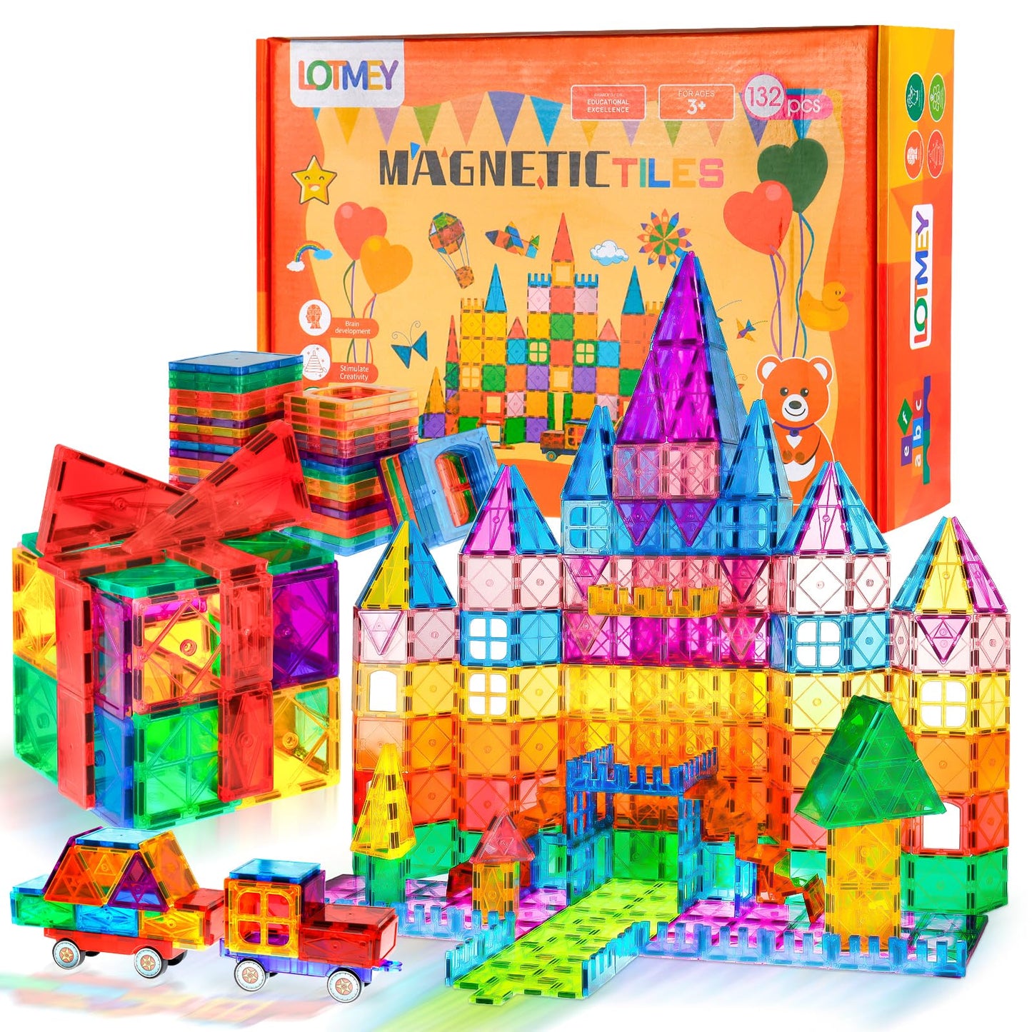EXPIERD ❗️ 132PCS Magnetic Tiles with 2 Cars Deluxe Set