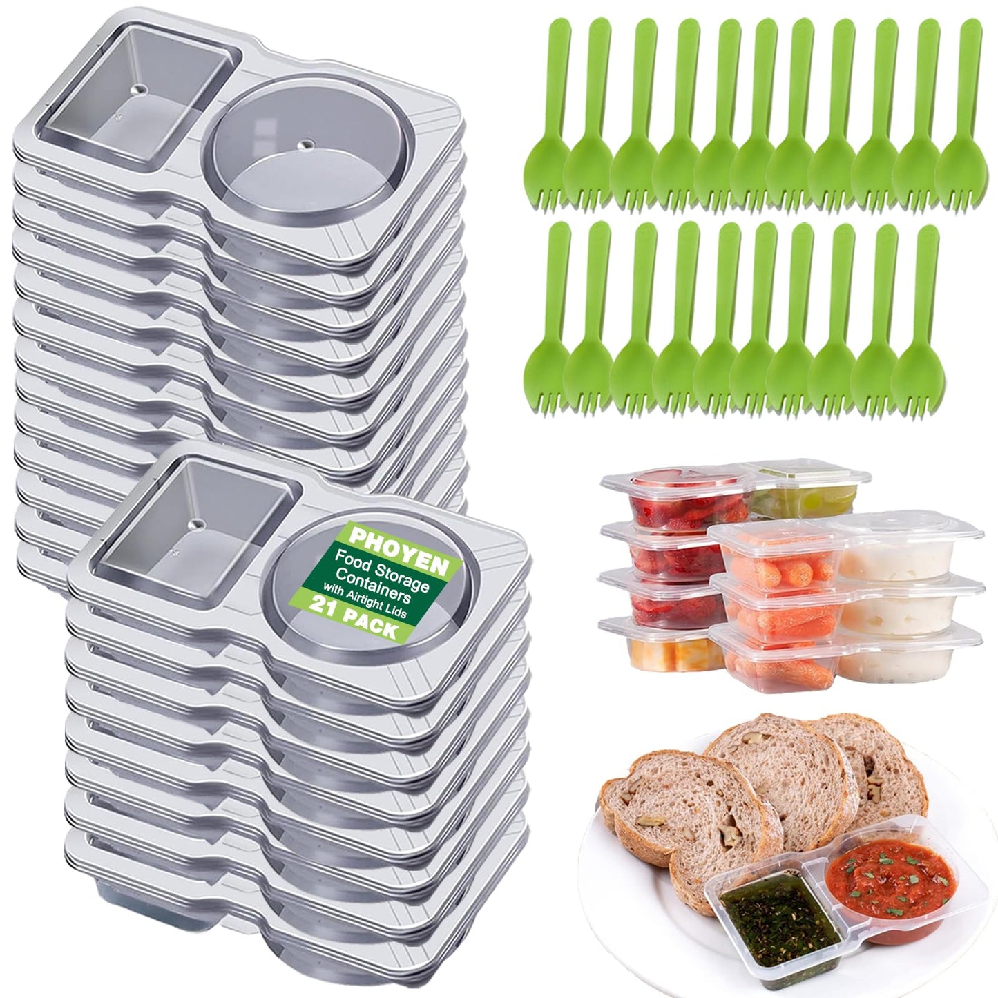 Reusable Snack & Sauce Containers - 21-Pack