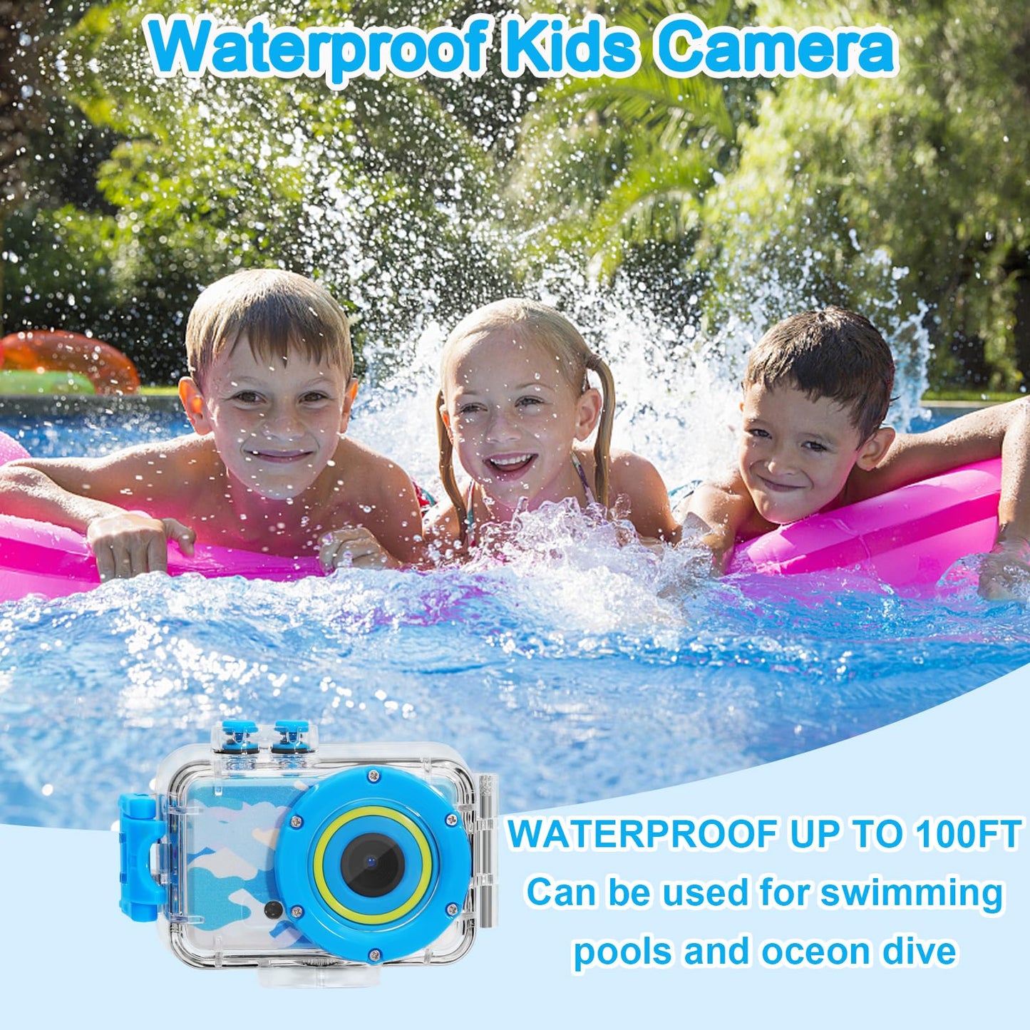 Luoba Kids Camera Waterproof, Toys for 3-10 Year Old Boys Girls, Underwater Children Digital Camera Christmas Birthday Kids Boys Gifts Age 4 5 6 7 8, Toddler Video Toy Camera with 32GB SD Card (Blue)