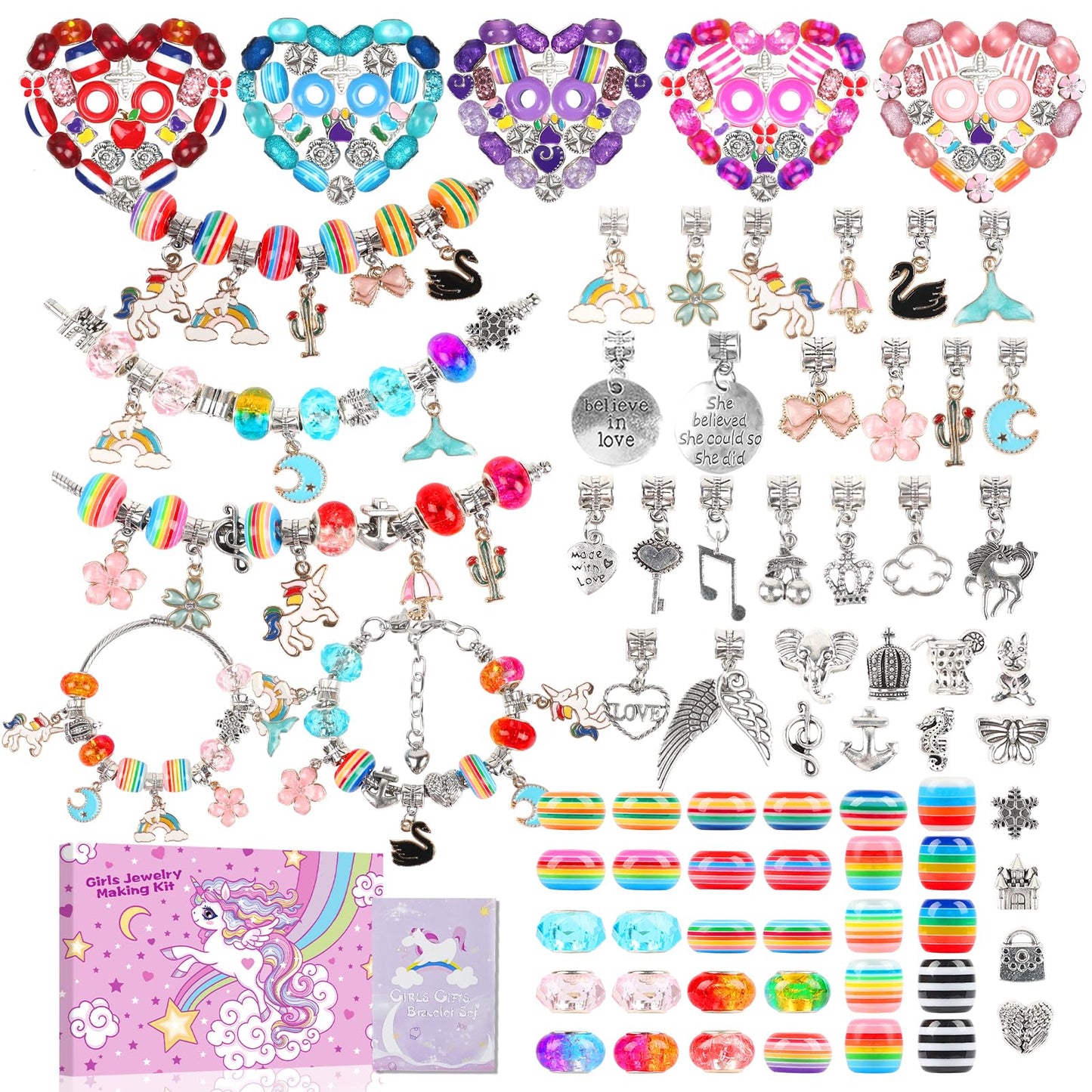 Xiauodo Charm Bracelet Making Kit Jewelry Making Unicorn Mermaid DIY Arts Supplies and Crafts for Girls Ages 6-12 Kids Birthday and Christmas Gifts for Teenage Girls