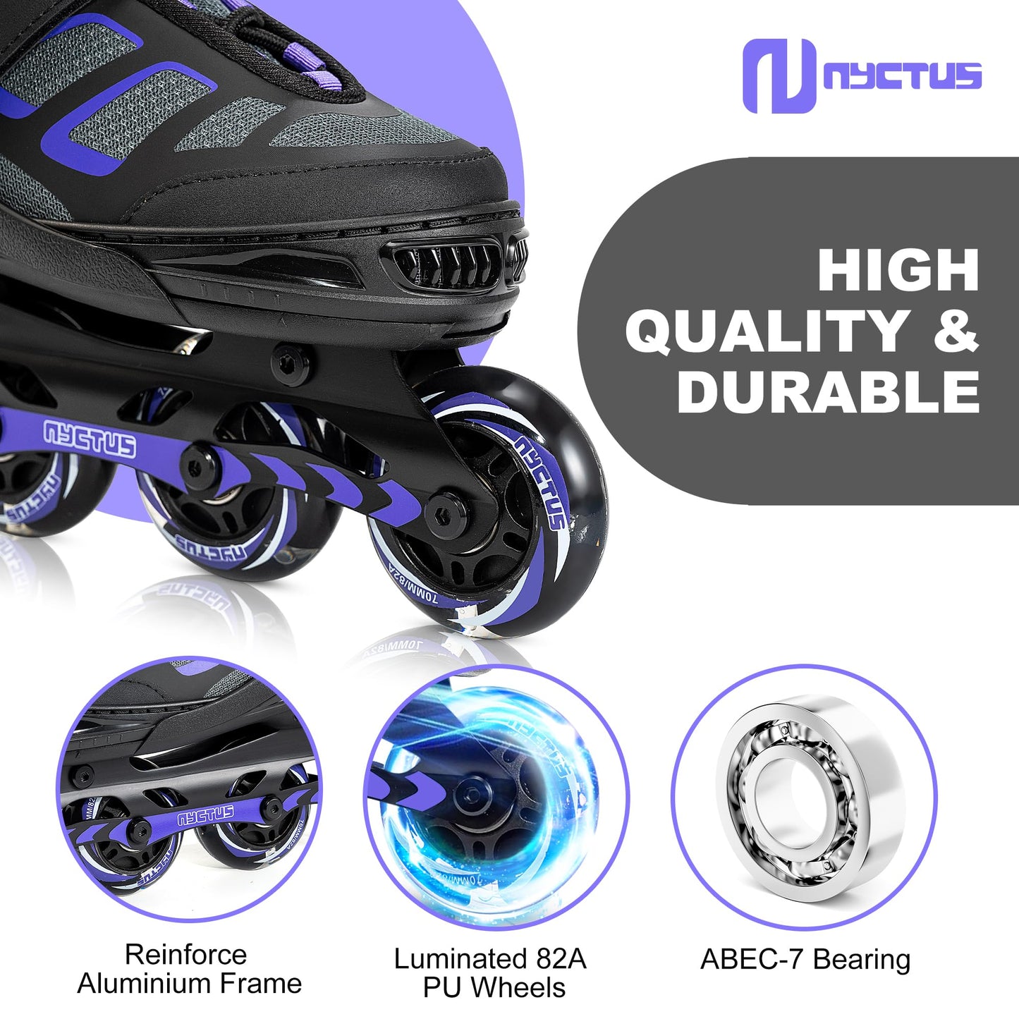 NYCTUS Inline Skates for Girls and Women, Inline Skates for Adult Female, Fun Illuminating Skates for Girls Ages 8-12 with Full Light up Wheels