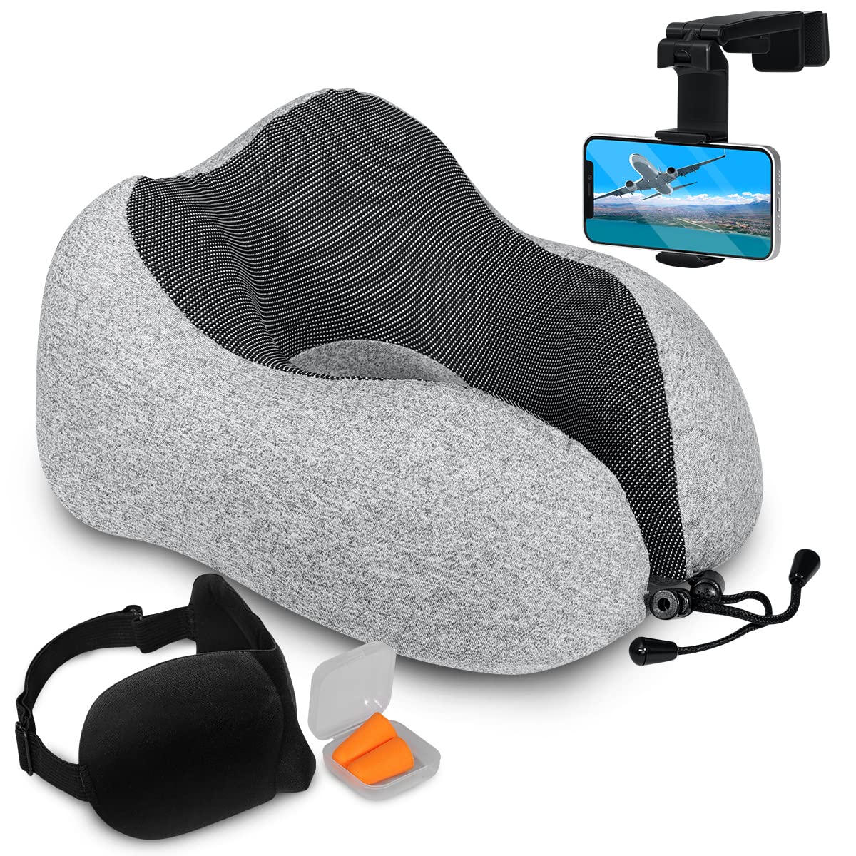 Pure Memory Foam Travel Pillow, 4 Pc Travel Kit, 2 Pack
