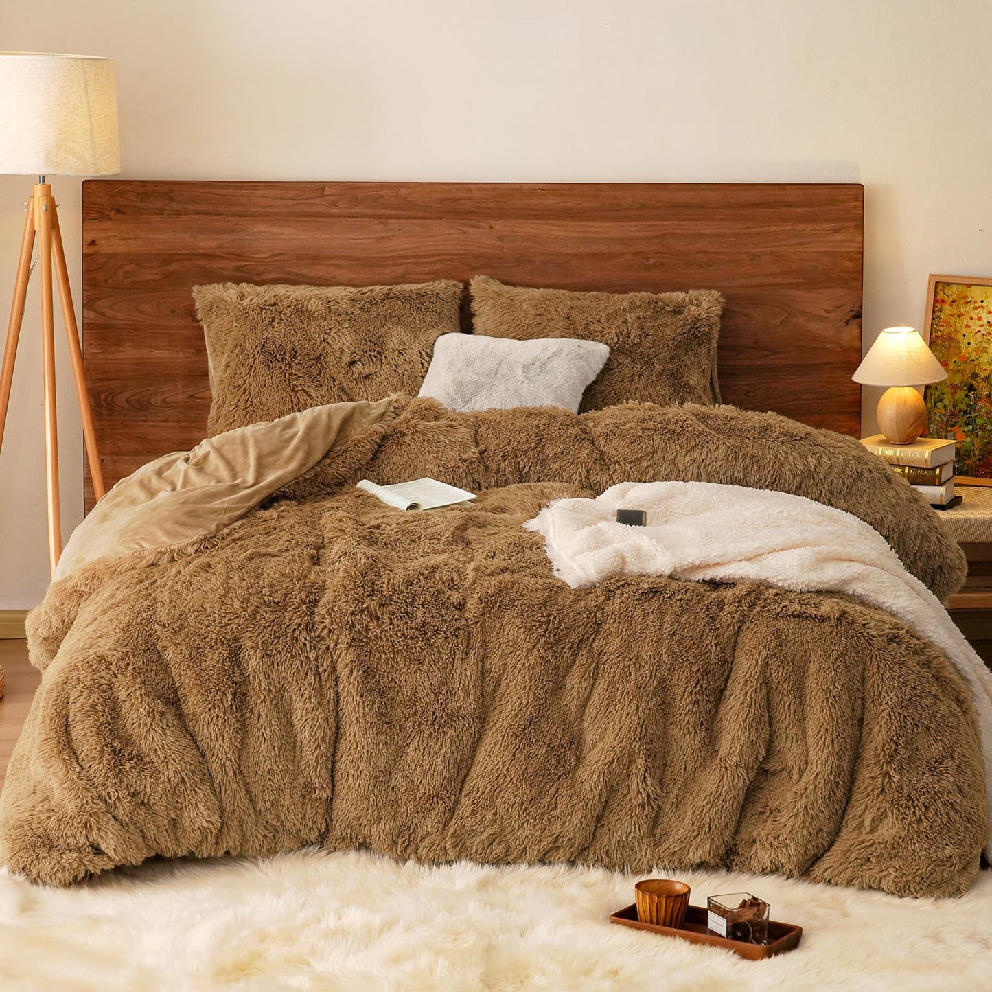 3pcs Soft Cozy Bedding Set with Furry Pillowcases