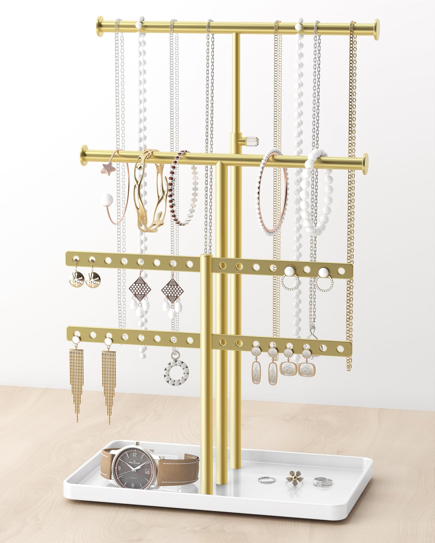 Jewelry Holder Organizer Necklace Display: Metal Aesthetic Room Decor Tree Stand for Necklace Bracelet Hanger and Earrings Storage beautiful jewelry tower for mom wife girlfriend (Gold)