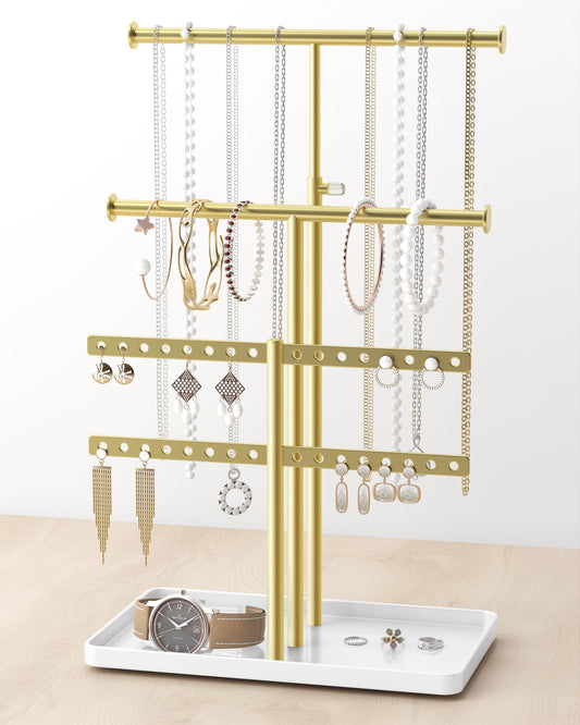Jewelry Holder Organizer Necklace Display: Metal Aesthetic Room Decor Tree Stand for Necklace Bracelet Hanger and Earrings Storage beautiful jewelry tower for mom wife girlfriend (Gold)