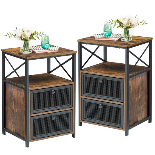 VECELO Nightstand Set of 2 with Drawer, Modern Night Stand for Bedroom