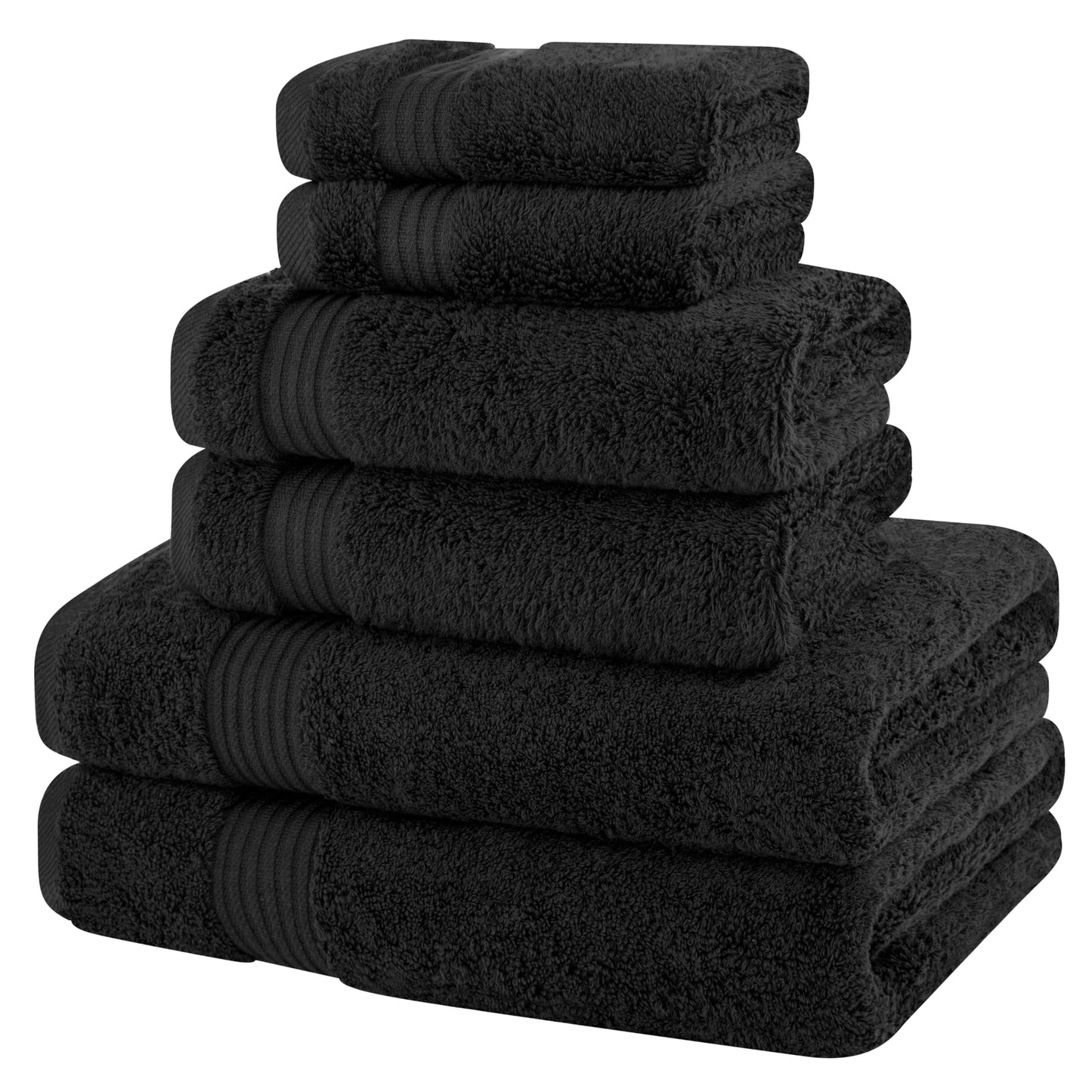 Cotton Paradise Black 6 Piece Towel Set, 100% Cotton Turkish Towels for Bathroom, 2 Bath Towels 2 Hand Towels 2 Washcloths Soft Fluffy Bathroom Towels