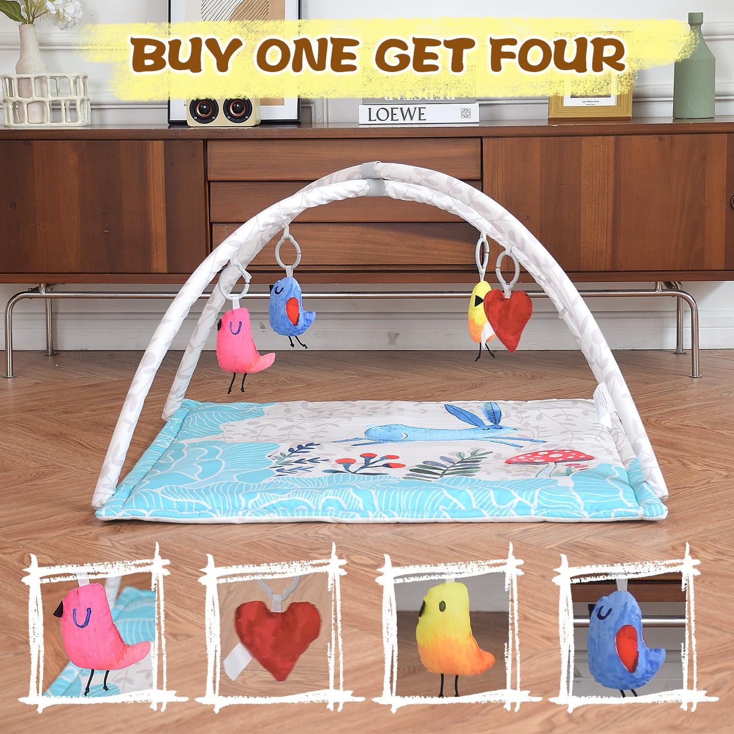 Baby Play Gym Mat,4 in 1 Baby Play Mat Activity Gym, Baby Play Mats for Babies, Portable Baby Play Gym Infant Activity Center for Newborn to Develop Motor Cognition Suitable for Newborns to Toddlers