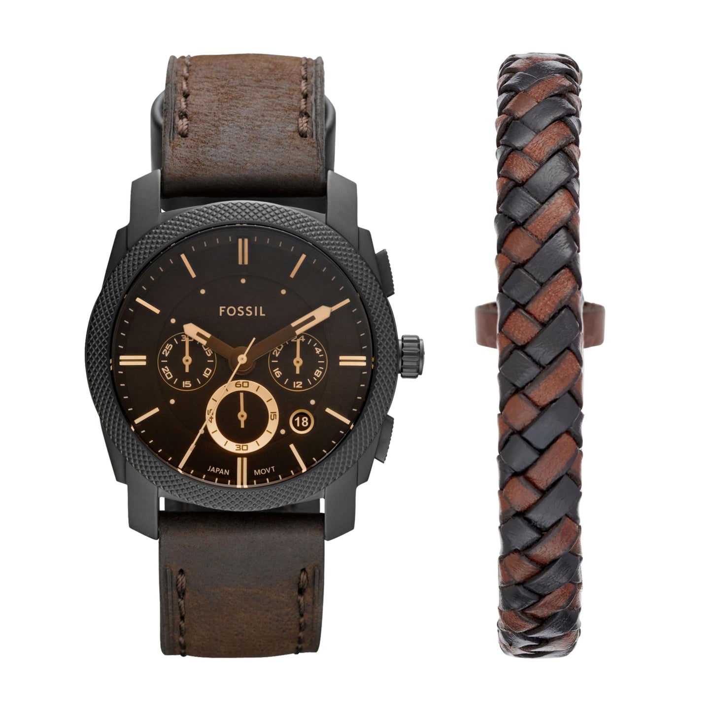 Fossil Machine Watch and Bracelet Box Set - FS5251SET Dark Brown One Size