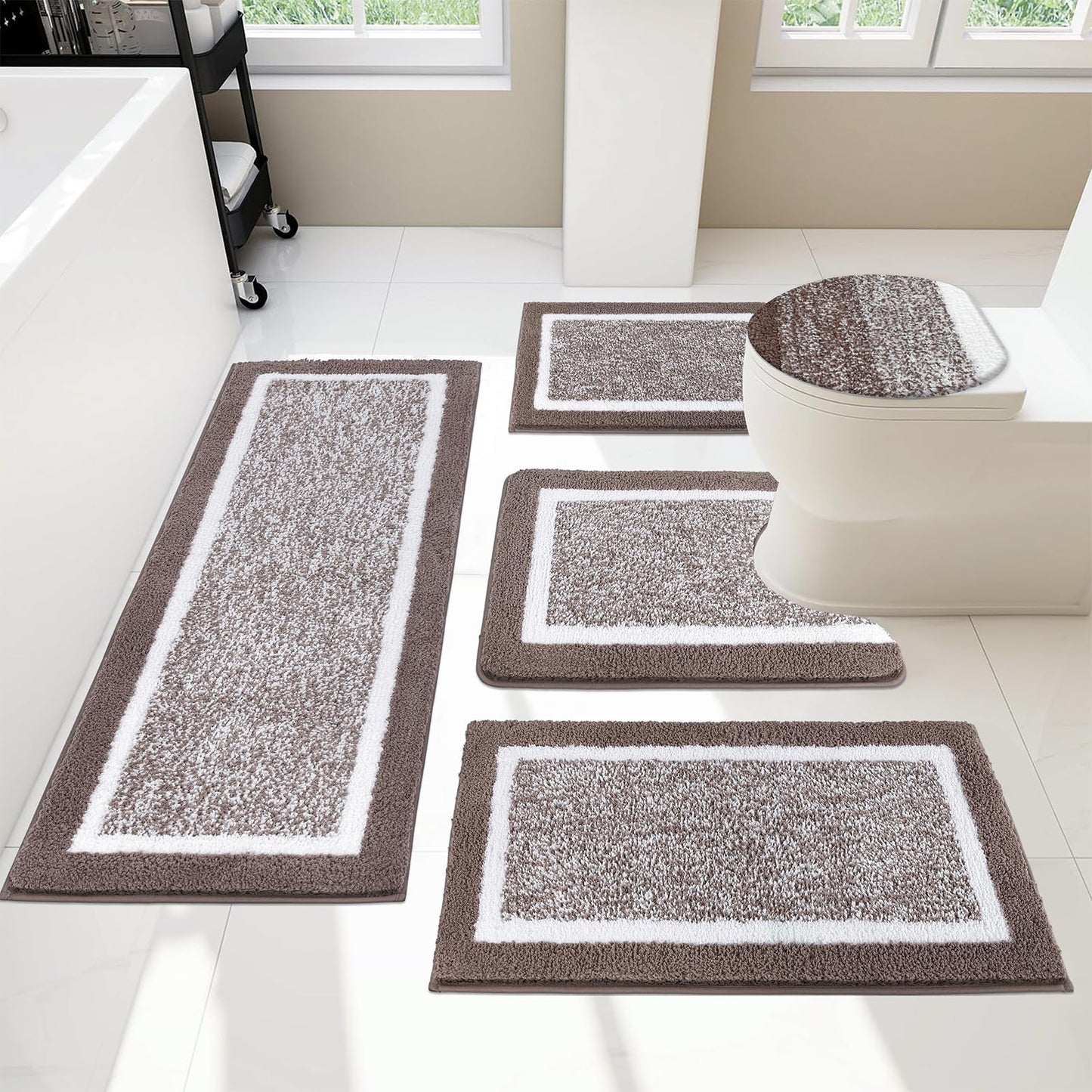 5 Piece Non Slip Bathroom Rugs Set