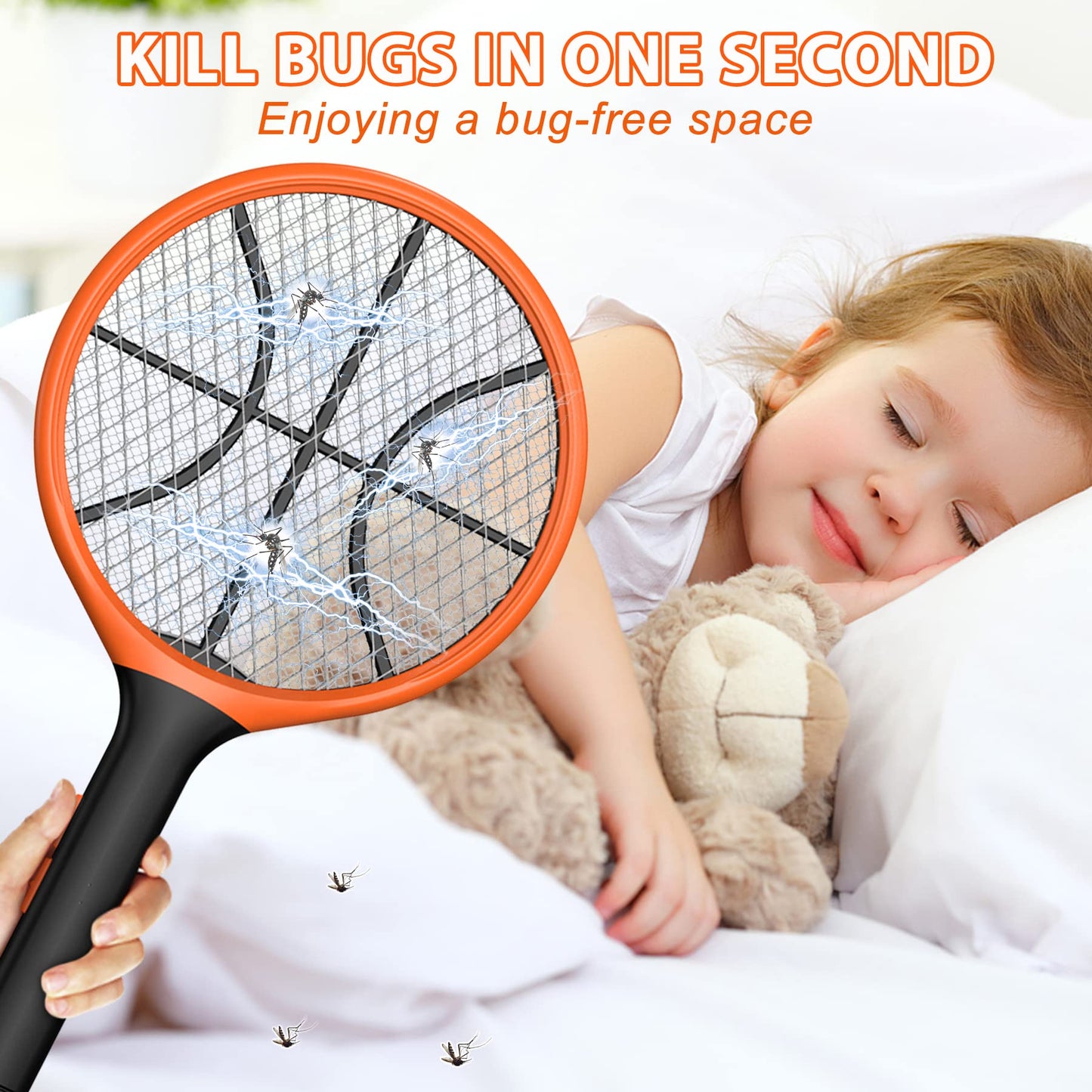 LUOJIBIE Electric Fly Swatter, Bug Zapper Racket Rechargeable Mosquito Zapper Handheld Fly Zapper with Hanging Ring for Home Indoor Outdoor, Large Size-1 Pack