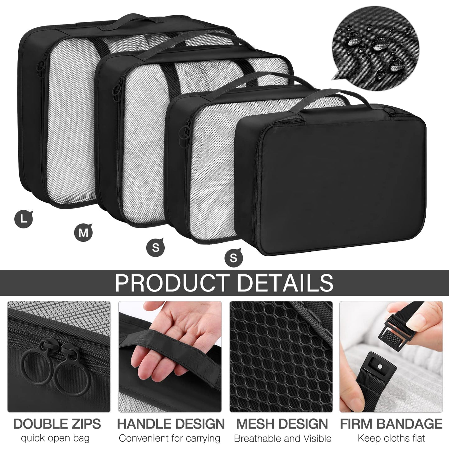 7 Set Packing Cubes for Travel, Travel Luggage Packing Organizers, Travel Accessories Large Toiletries Bag for Clothes Shoes Cosmetics Toiletries (Black)