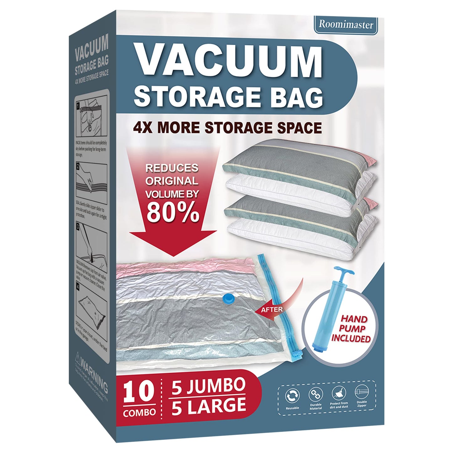 10 Pack Vacuum Storage Bags with Pump